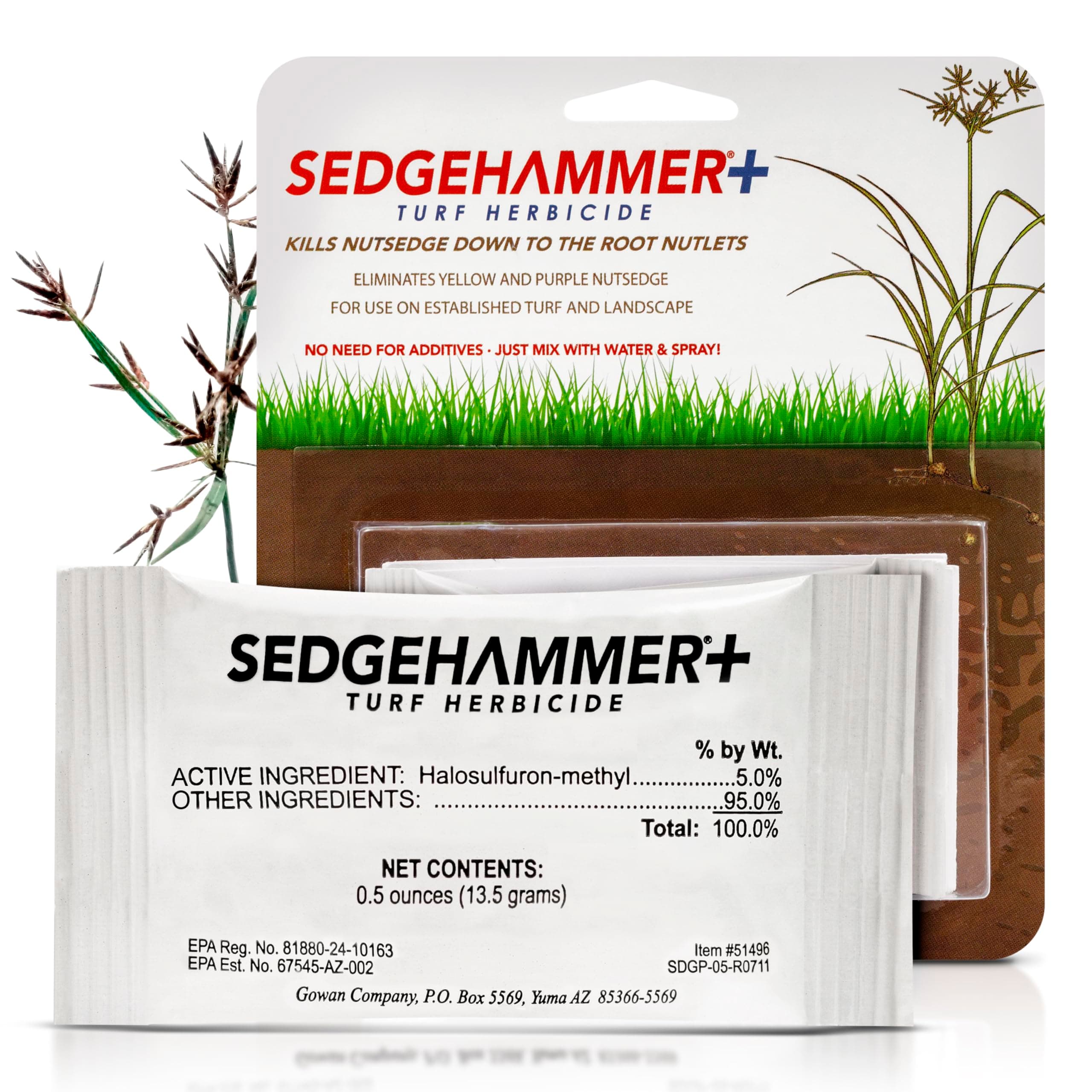 Sedgehammer Plus Turf Herbicide - 2 Pack of 13.5 Gram Pack of USA-Made Purple & Yellow Nutsedge Killer for Lawns with Pre-Mixed Surfactant - Lawn & Pet Safe Weed Killer Mix for Residential Use