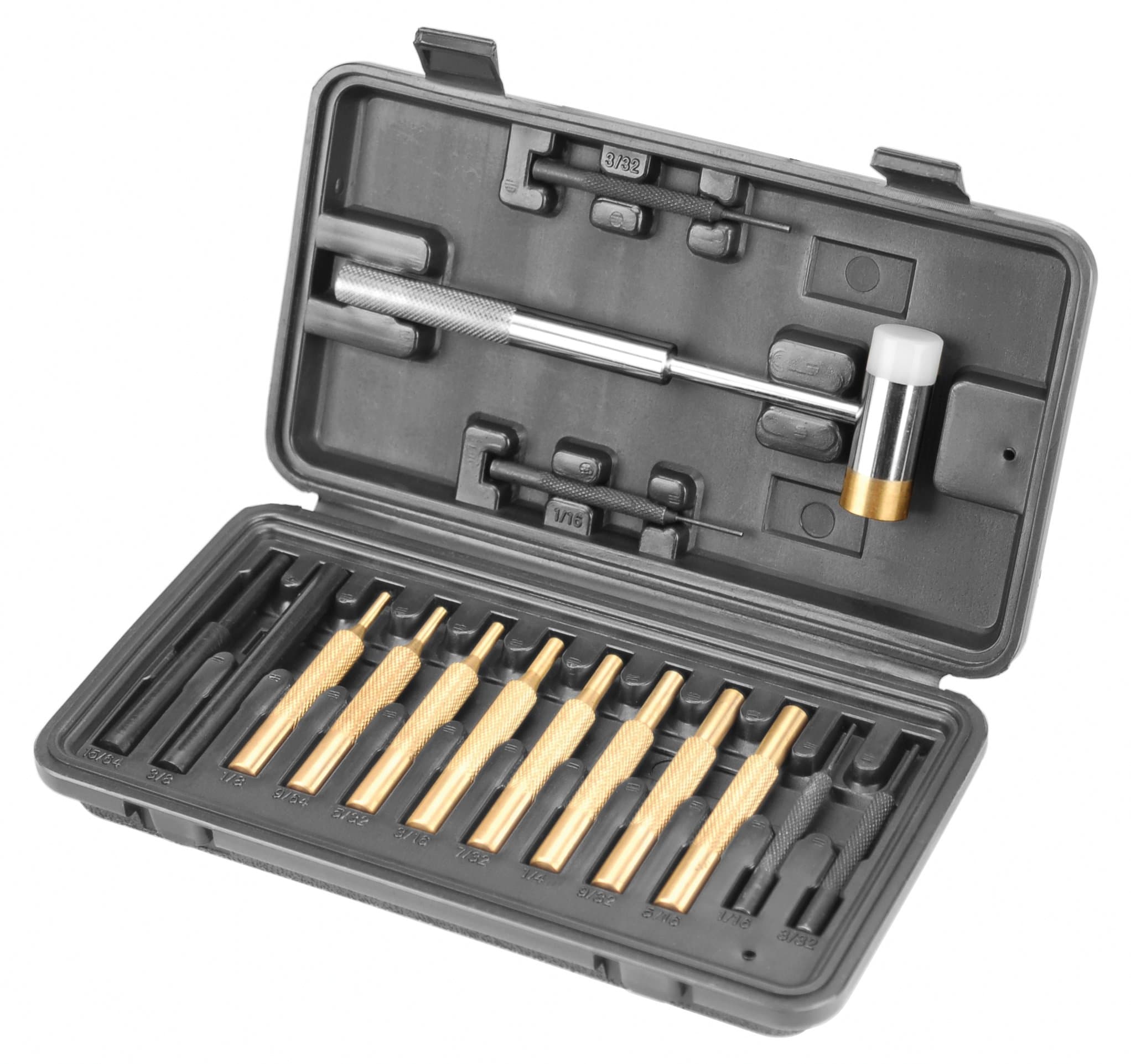 Wheeler Hammer and Punch Set with Punches, Brass/Polymer Hammer, Storage Case for Gunsmithing, Firearm Maintenance, Black
