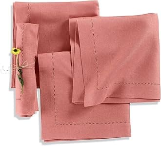 Linen Napkins Set of 4 - Medium Weight 100% Pure Linen Hemstitch Dusty Rose Dinner Napkins Cloth 20 x 20 Inch for Mothers Day, Spring, Easter - Handcrafted and Machine Washable