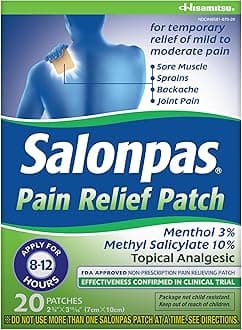 Pain Relief Patch, 20 Count (Pack of 1), Up to 12 Hours Temporary Relief of Mild to Moderate Pain, Backache, Sore Muscle, Sprains, Bruises