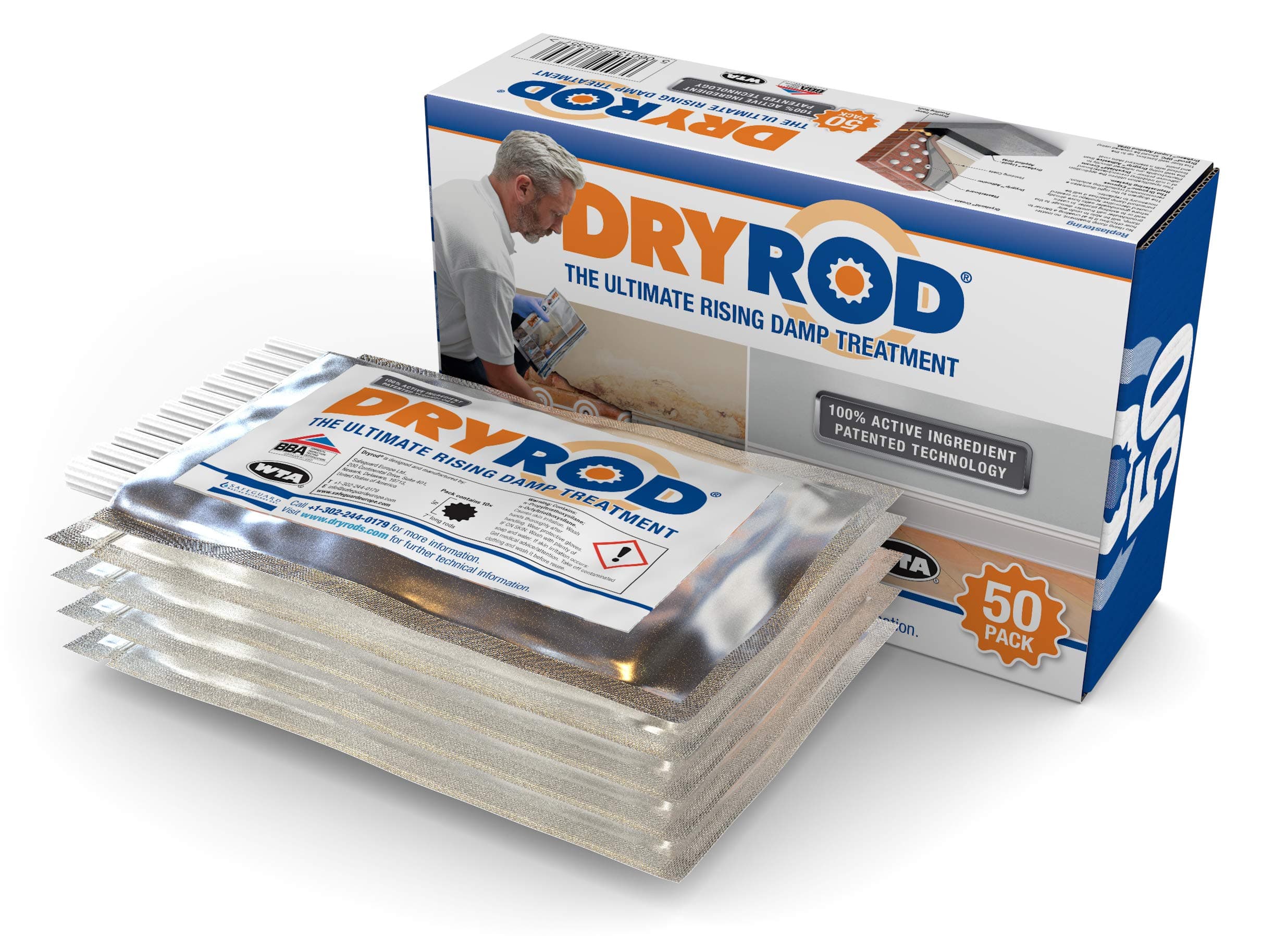 Dryrod Damp Proofing Rods (50 Pack) - BBA-Approved Rising Damp Treatment, Stronger Than DPC Injection Creams. Coverage 6m