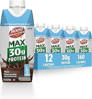 BOOST Glucose Control Max 30g Protein Nutritional Drink, Rich Chocolate, 11 Fl Oz (Pack of 12), Packaging May Vary
