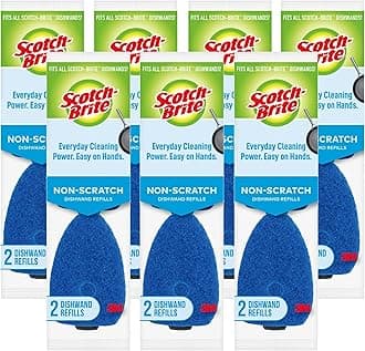 Non-Scratch Dishwand Refill, 14 Dish Wand Sponge Refills, Removes Stuck-on Food, Best for Nonstick Pots and Pans, Glass, Tubs & Showers, Fits all Scotch Brite Dishwands