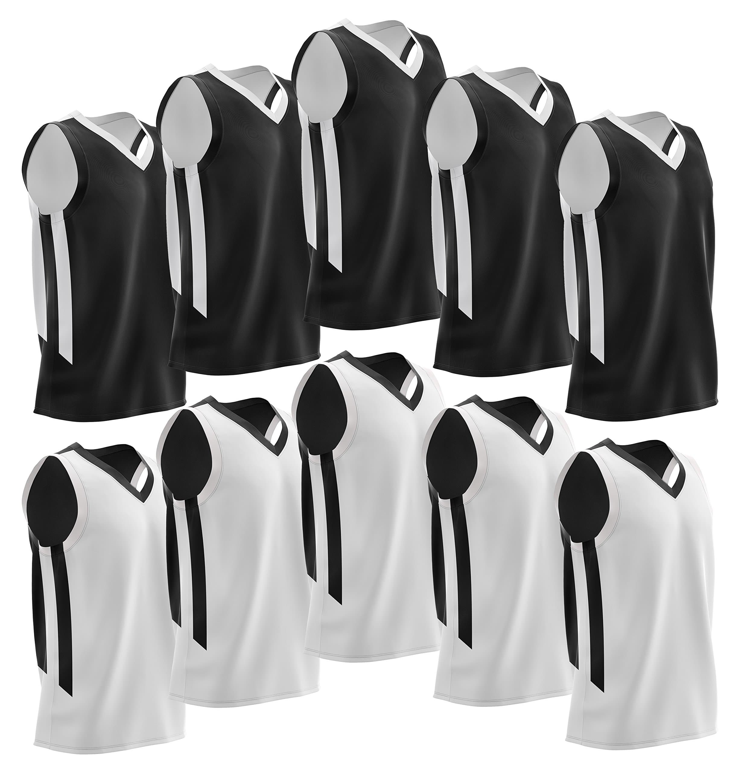 10-Pack Men's Reversible Custom Basketball Jerseys, Plain Mesh Athletic Sleeveless Shirts Blank Team Uniforms Set
