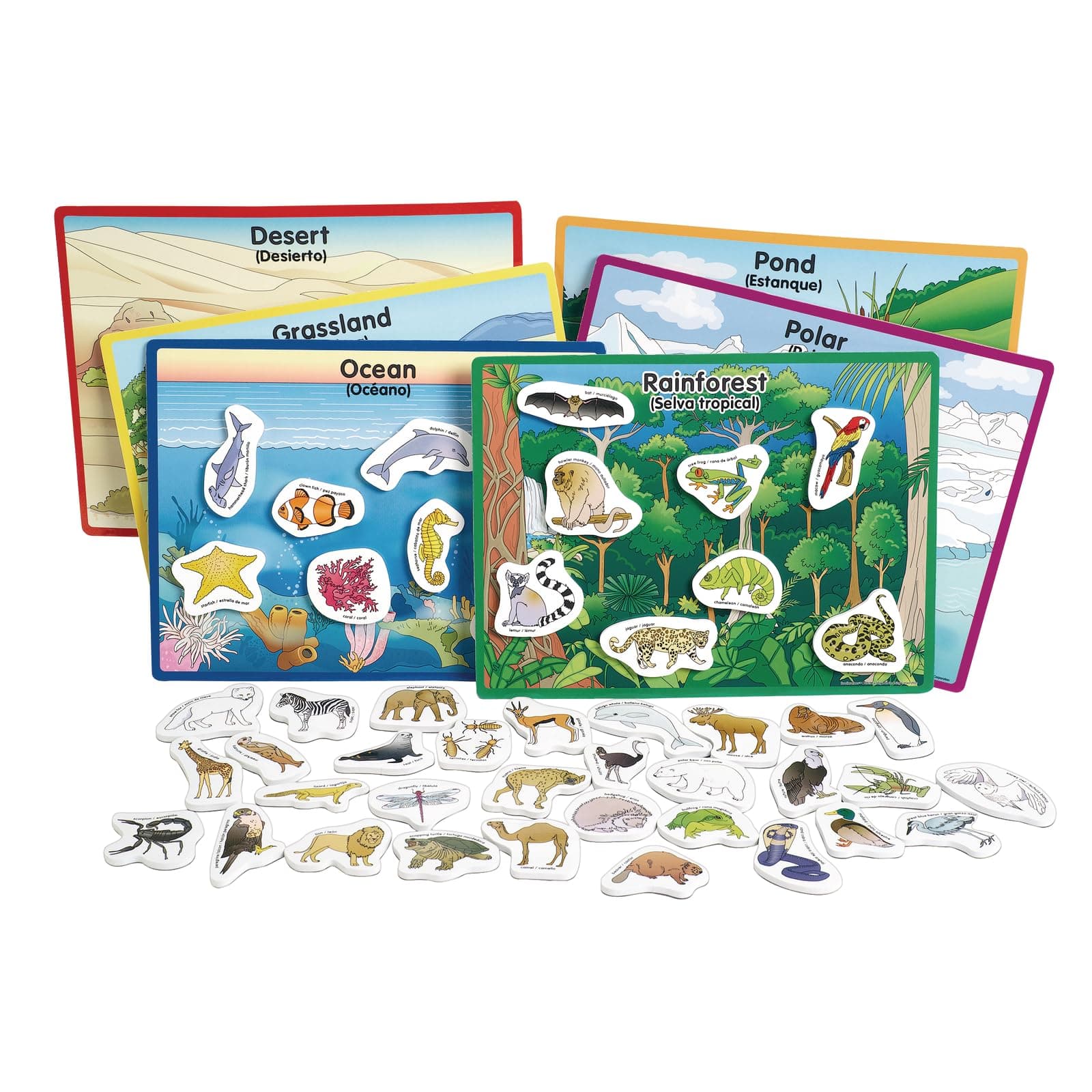 Animals in Their Habitats 6 Puzzle Boards Learning Activity Tool for Kids (48 Pieces)