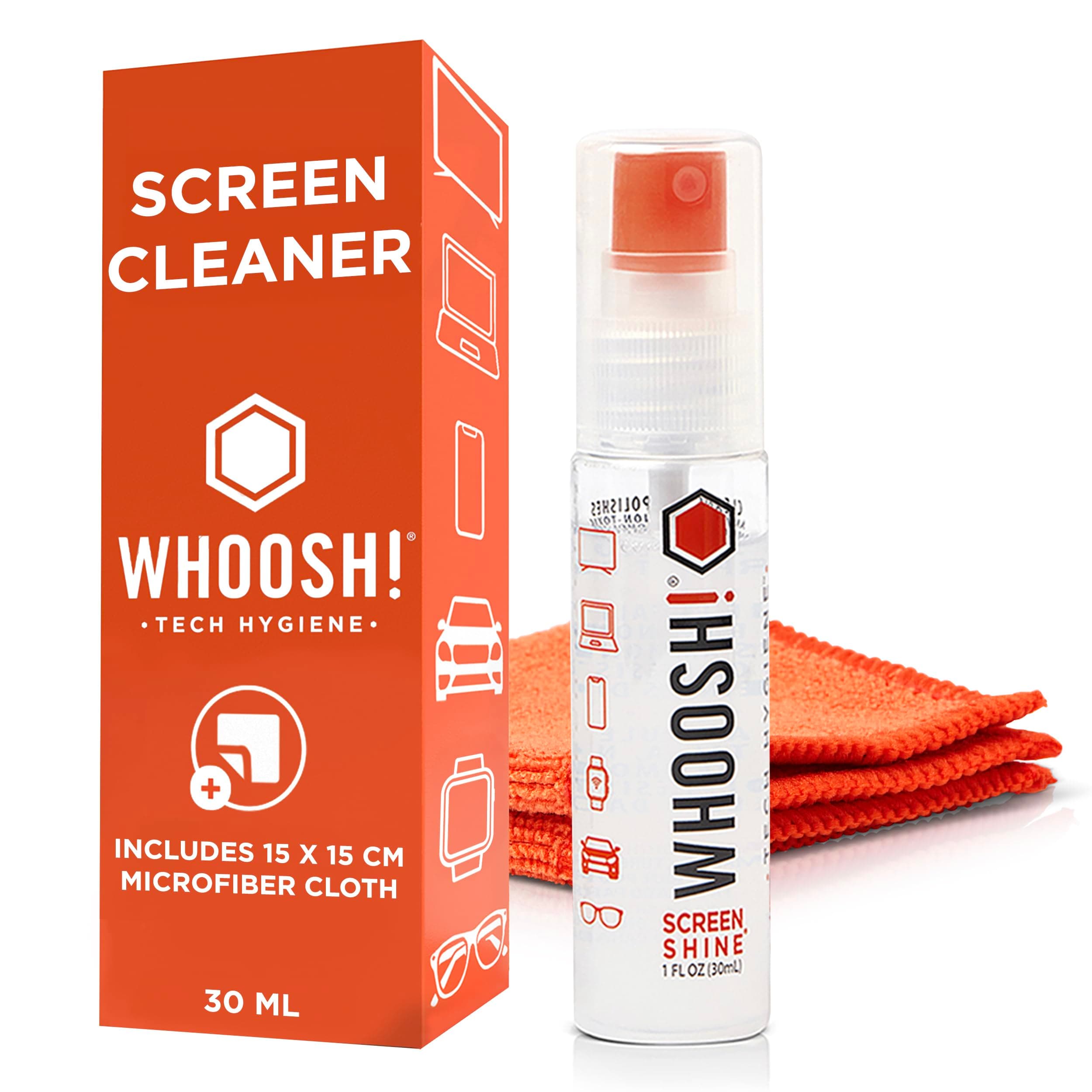 – WHOOSH! Screen Shine Go MacBook Screen Cleaner - 30 mL Pocket-Sized, Travel Approved Bottle with Microfiber Cloth - Powerful, Streak-Free Cleaning for Car Screens, Laptop, Glasses, Phone Cleaning Kit