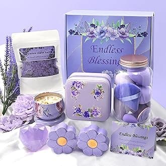 Lavender Relaxation Spa Bath Set Purple Beauty Gift Set for Women Gifts, Pamper Hamper Gift Set for Her, Self Care Package, Birthday Gift Basket,Get Well Soon Present for Mum Friends Wife Ladies
