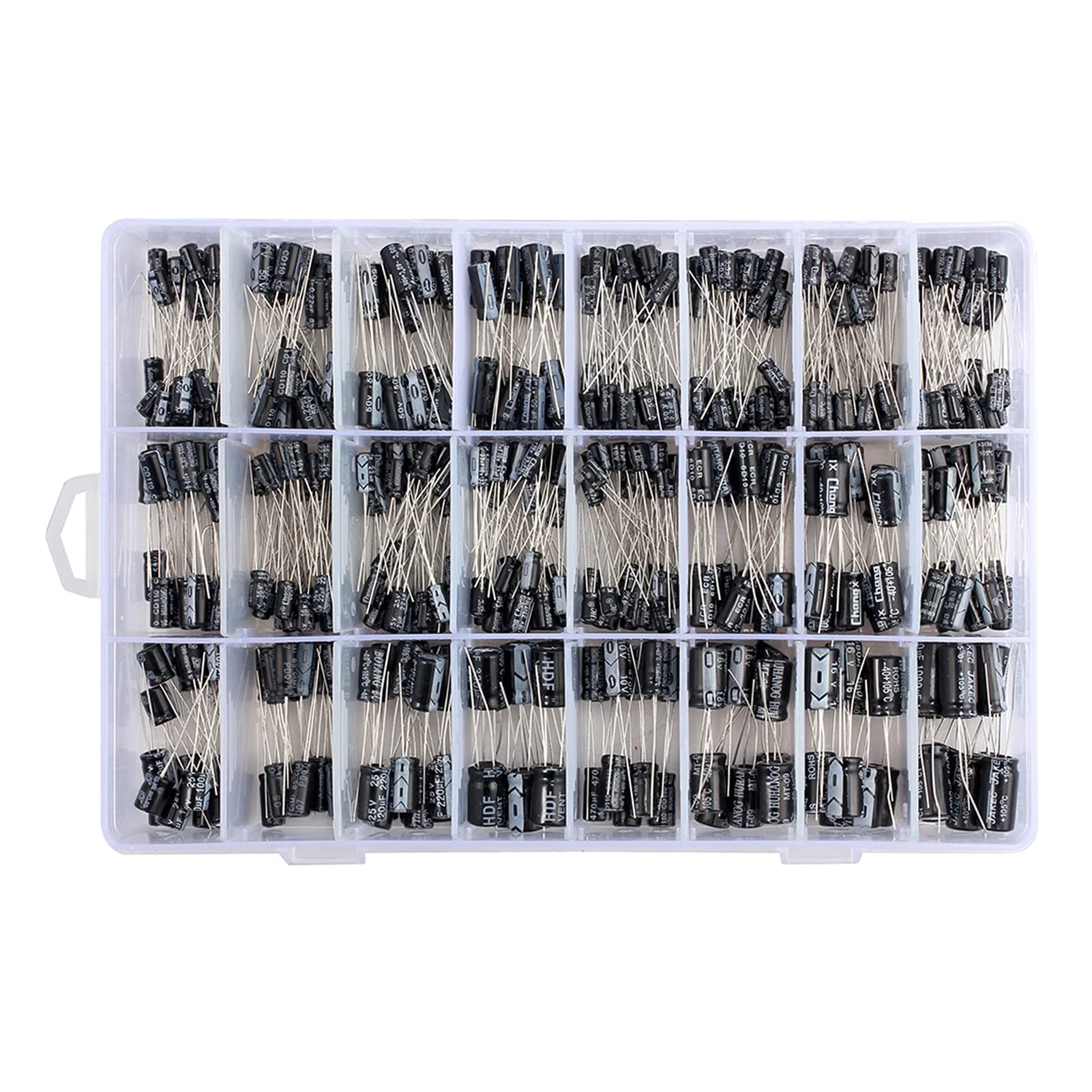 500pcs 24 Values Aluminum Electrolytic Capacitor Assorted Kit 10V 16V 25V 50V Metal Electrolytic Capacitors Range 0.1uF-1000uF with Plastic Case
