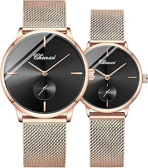MASTOP Couple Watches Men and Women Pair Quartz Watches Casual Stainless Steel Mesh Strap Fashion Watches
