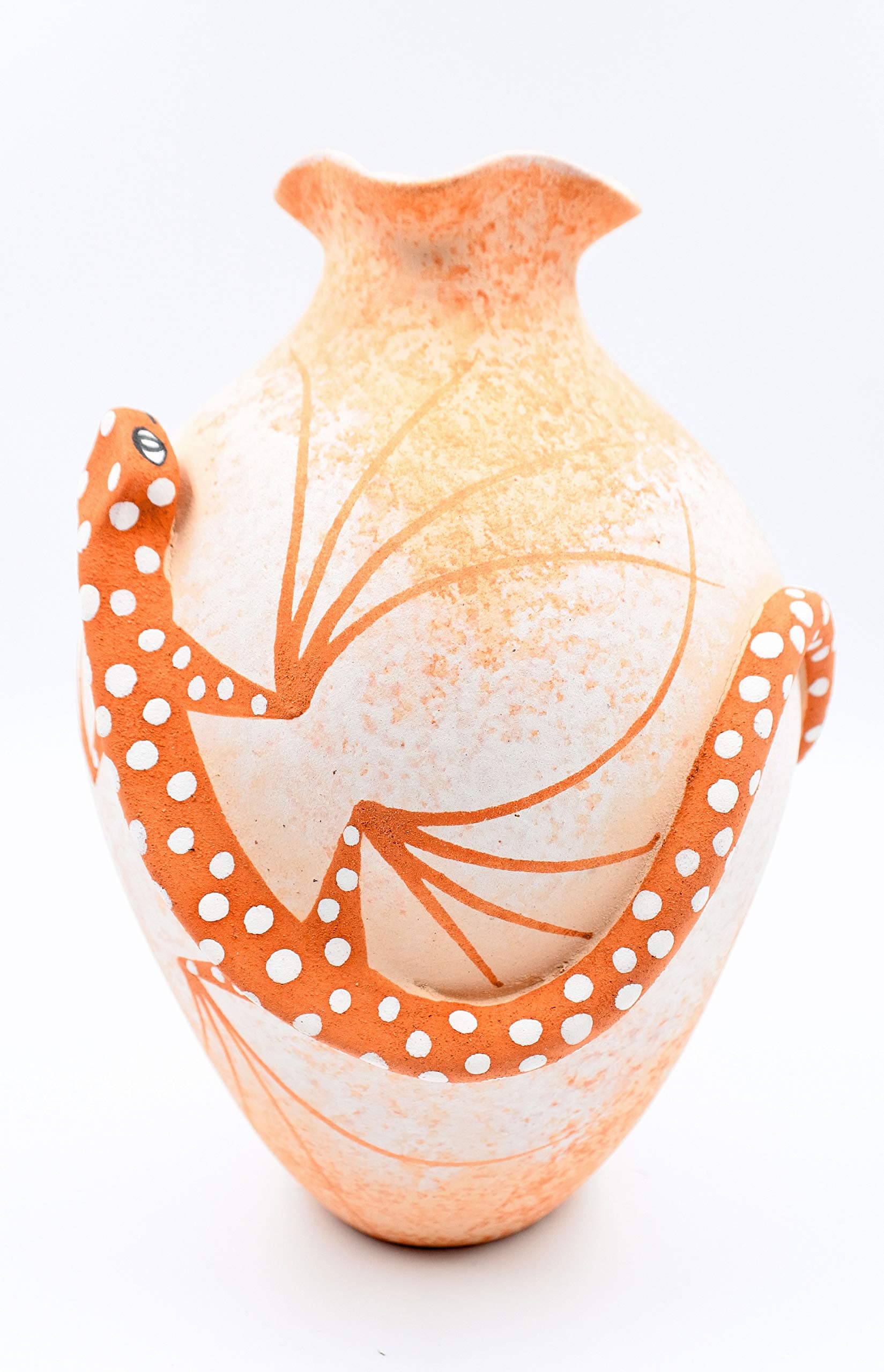 All Tribe Silver Native American Pottery Hand Painted Lizard Pot by Tony Lorenzo, Zuni Pueblo