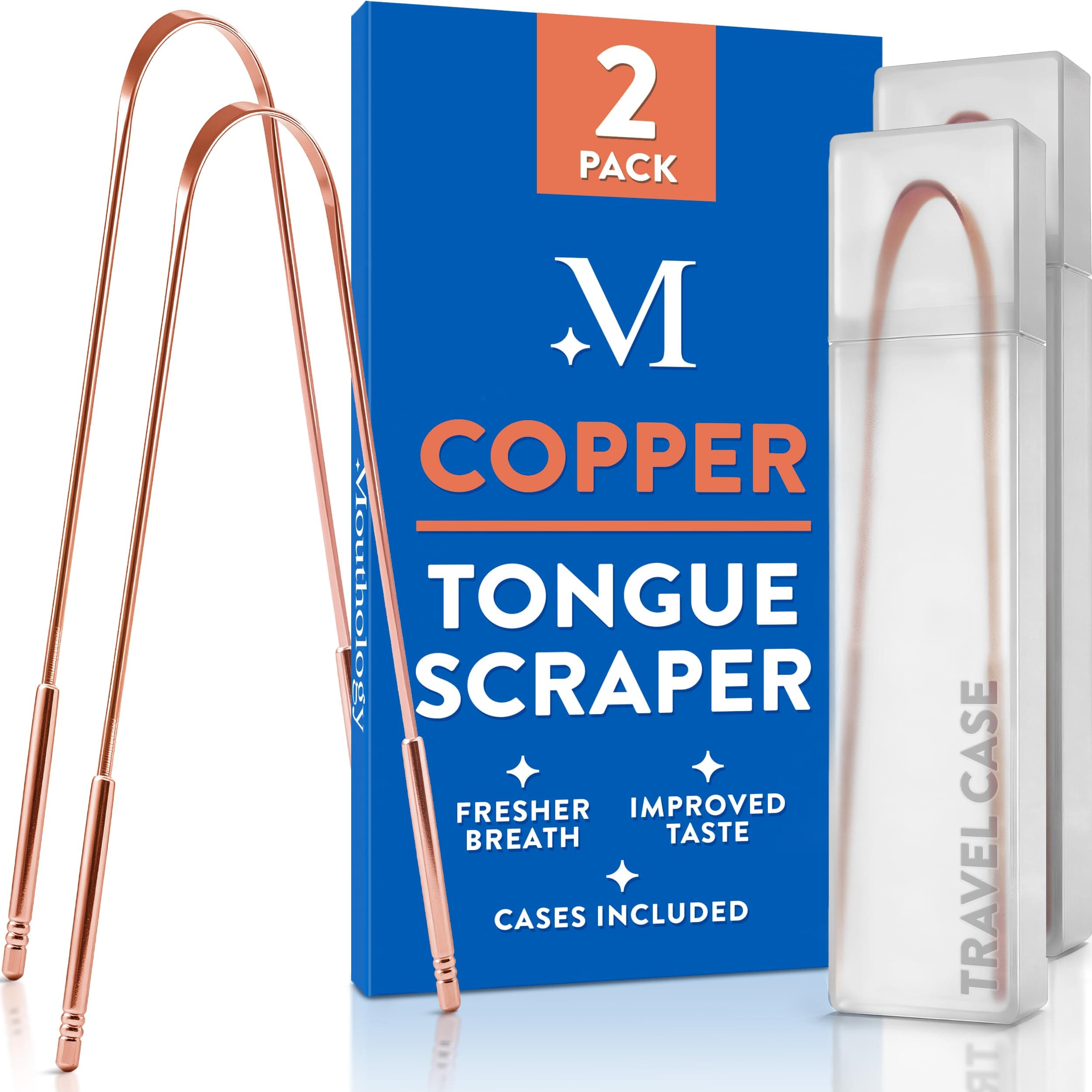 Copper Tongue Scraper for Adults (2 Pack), Reduce Bad Breath, Metal Tongue Scraper, Tongue Cleaner, Tongue Scraper, Tongue Scrubber, Tongue Cleaner for Adults, Tongue Scraper Reusable