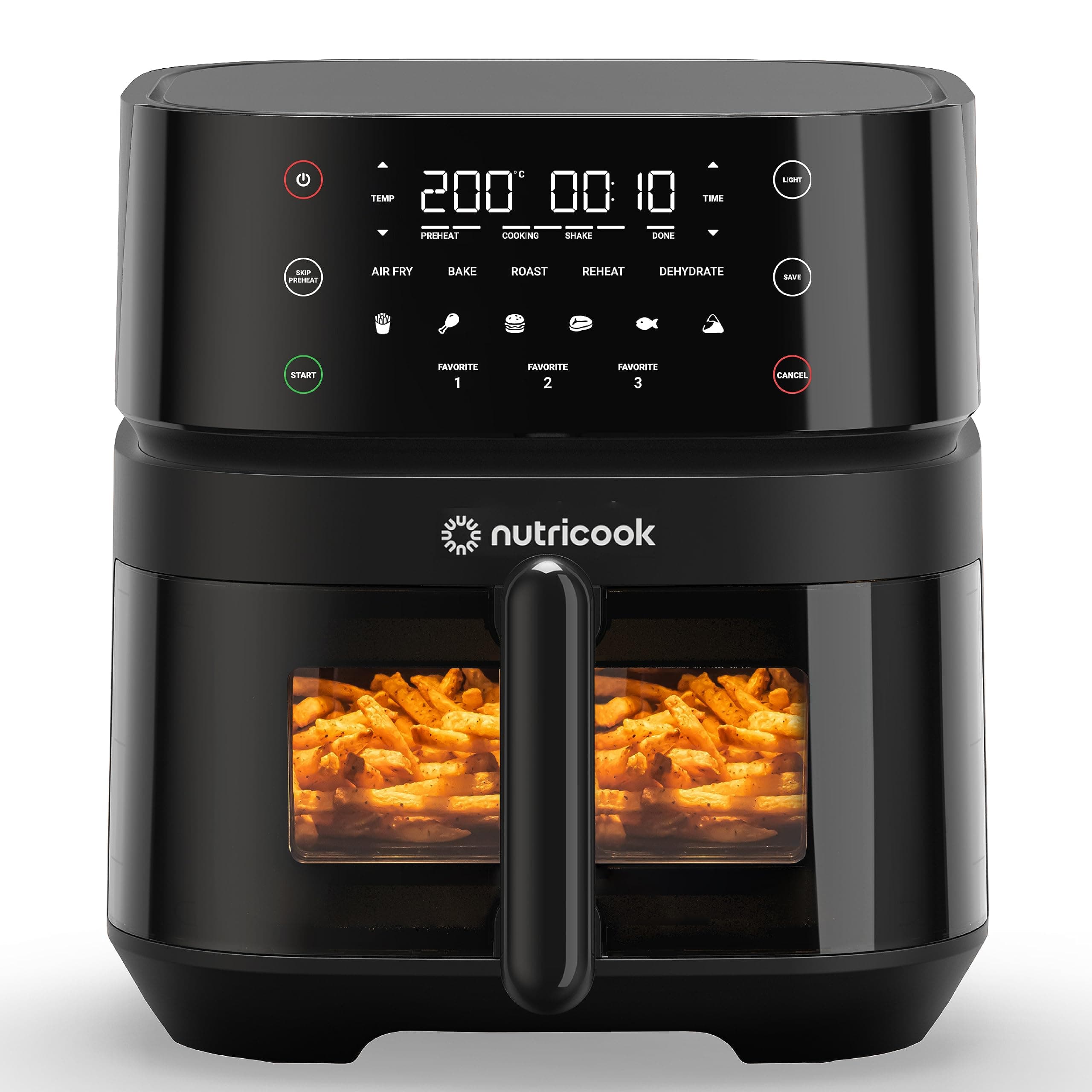 Nutricook Air Fryer 2, 1700 Watts, Digital Control Panel Display, 10 Preset Programs With Built-In Preheat Function, 5.5 Liter Black, AF205K, "2 year Warranty" (5.7 Liters, Vision - Glass Window)