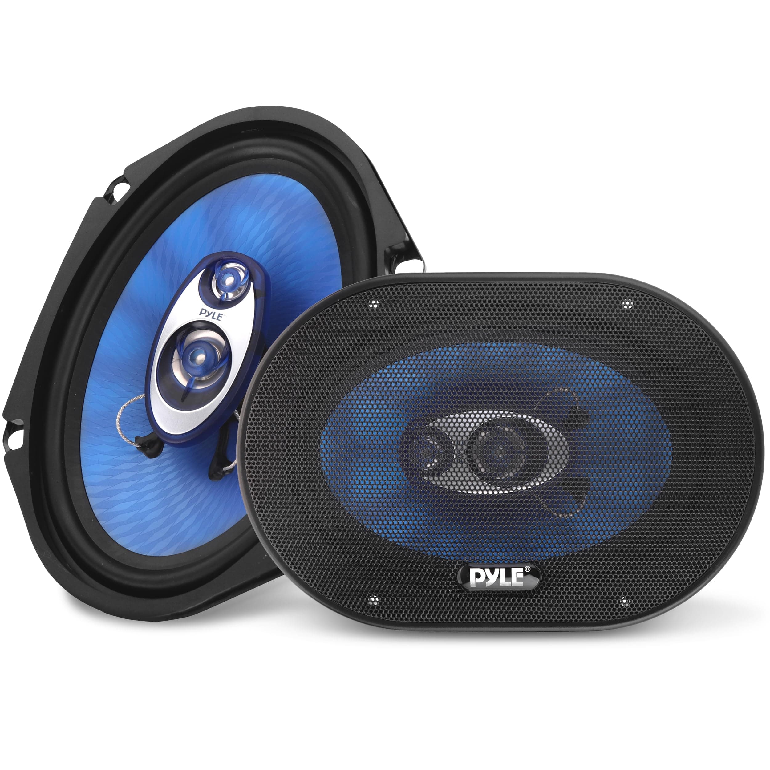 6” x 8” Car Sound Speaker (Pair) - Upgraded Blue Poly Injection Cone 3-Way 360 Watts w/ Non-fatiguing Butyl Rubber Surround 70 - 20Khz Frequency Response 4 Ohm & 1" ASV Voice Coil - Pyle PL683BL