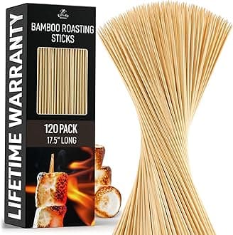 120 Pack Bamboo Wooden Skewers - 17.5" Marshmallow Roasting Sticks & Barbeque Skewers For Campfire - Authentic Bamboo Sticks & Smores Sticks For Grilling Hotdogs, Kabobs, BBQ, & More