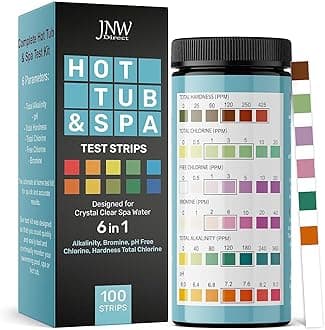 Hot Tub and Pool Test Strips - 6in1 Quick & Accurate Hot Tub, Spa, Pool Test Strips - 100 Water Test Strips, Water Test Kit with E-Book - Test Chlorine, Bromine, pH, Hardness, Alkalinity - JNW Direct