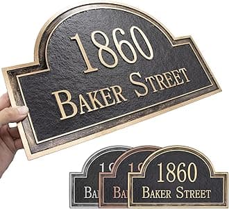 Address Plaque - Handcrafted Carving Sign - Large House Number - Vintage Address Plaque - 16" x 10" - Personalized Address Plaquer for Yard Sign, Enterprise, Office, 911 Visibility Signage (Styles 7)
