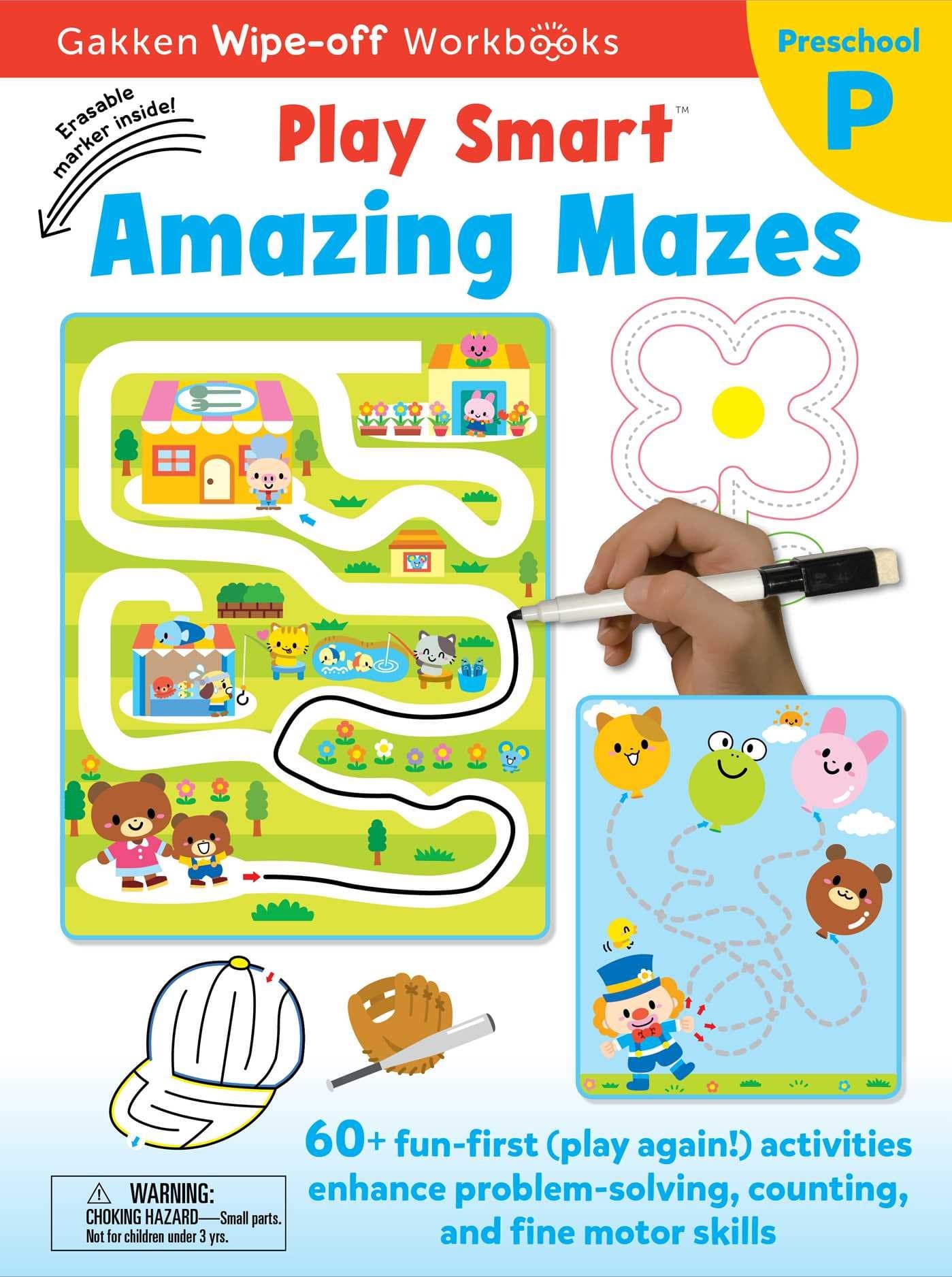 Play Smart Amazing Mazes Ages 2-4: At-home Write-off Workbook with Erasable Marker (16) Hardcover – June 19, 2018