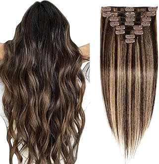 Balayage Dark Brown to Chestnut Brown Clip in Hair Extensions Real Human Hair Clip ins Remy Invisible Natural Straight Seamless Clip on Hair Extensions 8pcs Double Weft 22 Inch 90g