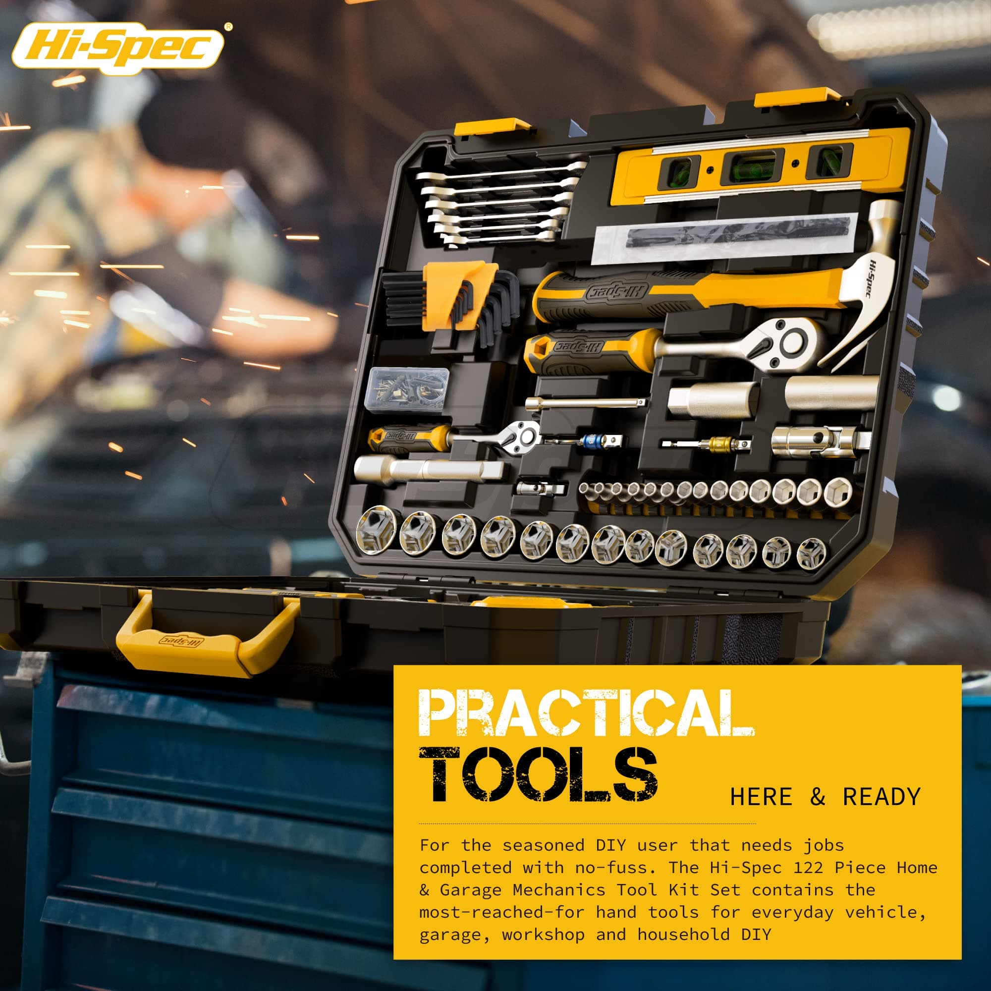 Hi-Spec 122 Piece Auto Mechanics Tool Kit Set - Perfect for Car and Bike Repair & Maintenance
