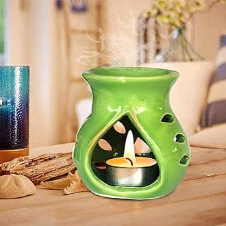 LandSlide Ceramic Aroma Oil Diffuser Burner | Candle Holder with 1 Tea Candle, 4 Inch (Green)