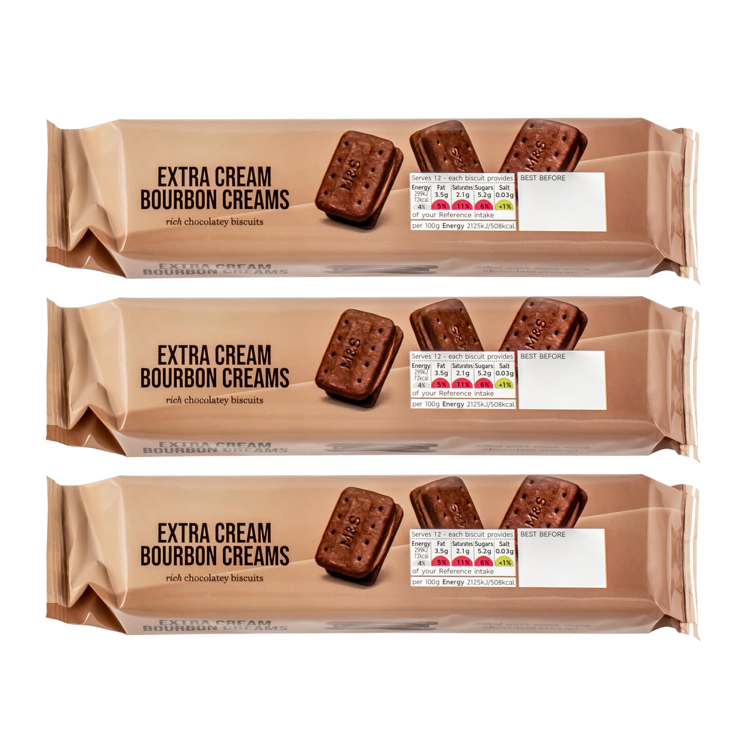 Premium Extra Cream Bourbon Creams, Chocolate Flavoured Biscuits - Set of 3 x 165g Packs