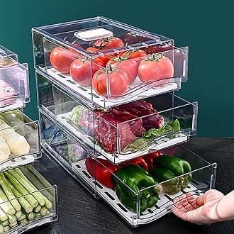 Diskary Fridge Organizer, Pantry Organization and Storage, Refrigerator Organizer Bins, Food Storage Containers, Clear Stackable Drawer for Fruit Kitchen Bathroom Office (2 pack, 11.81"x7.87"x4.33")