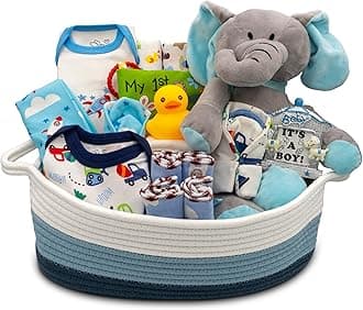 Bundle of Joy Deluxe New Baby Gift Basket | Newborn Baby Boy Gift Set with Baby Essentials | Baby Gift Basket for Expecting Moms | Baby Layette Set | Blue Baby Gift Set | Nikki's Gift Baskets