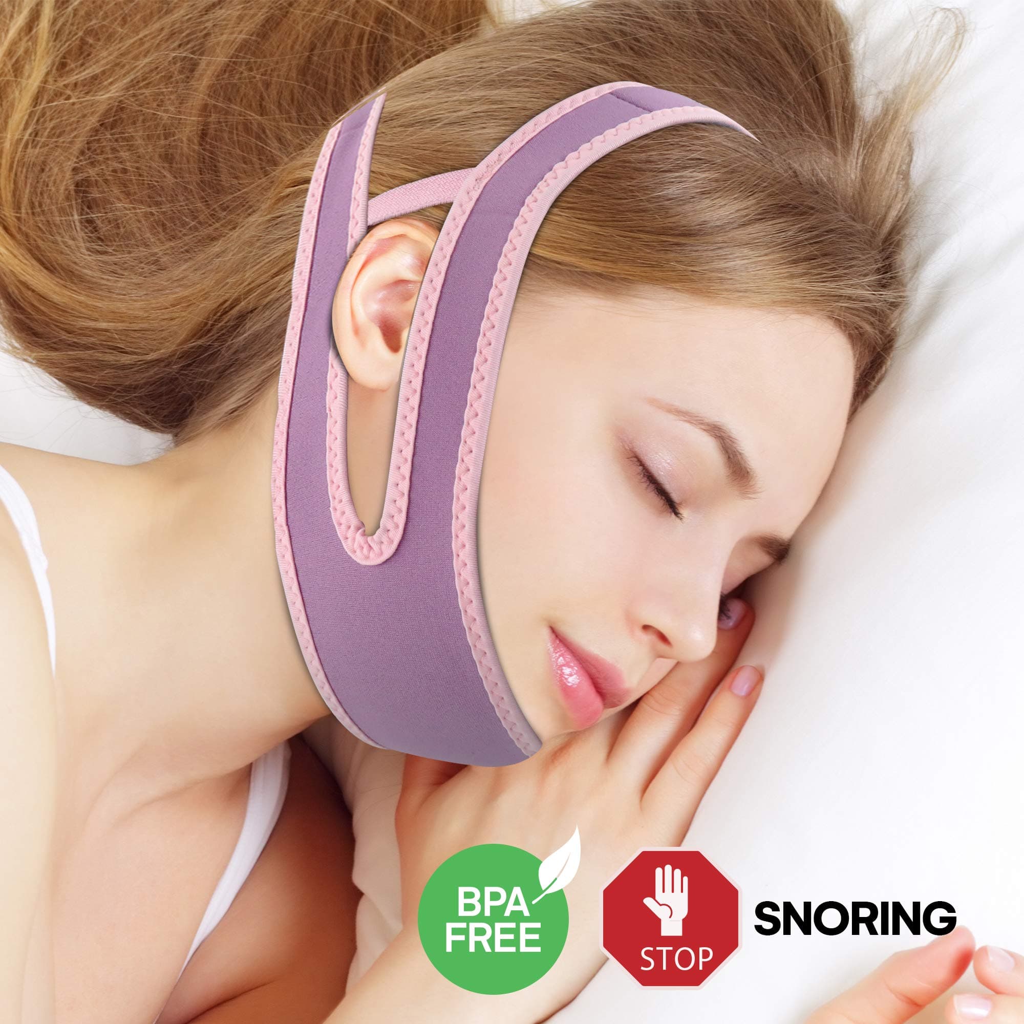 Anti Snoring Chin Strap - Snore Stopper Solution, Adjustable Comfortable Soft Breathable Quality Sleep Aid Device for Women [Pink]