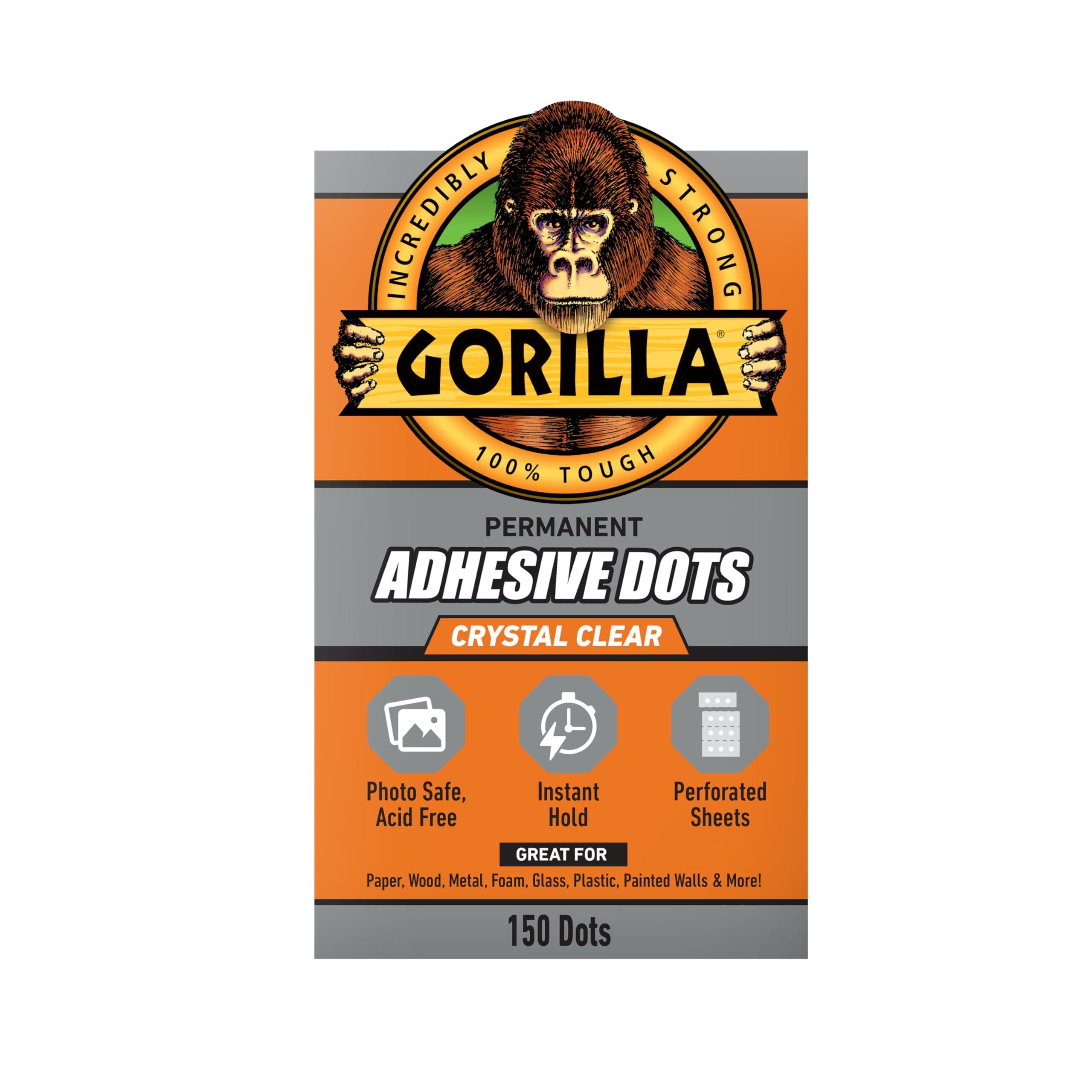 Gorilla Permanent Adhesive Dots, Double-Sided, Clear, 0.5" Diameter, 150 Pieces (Pack of 1) - No Mess, Photo Safe