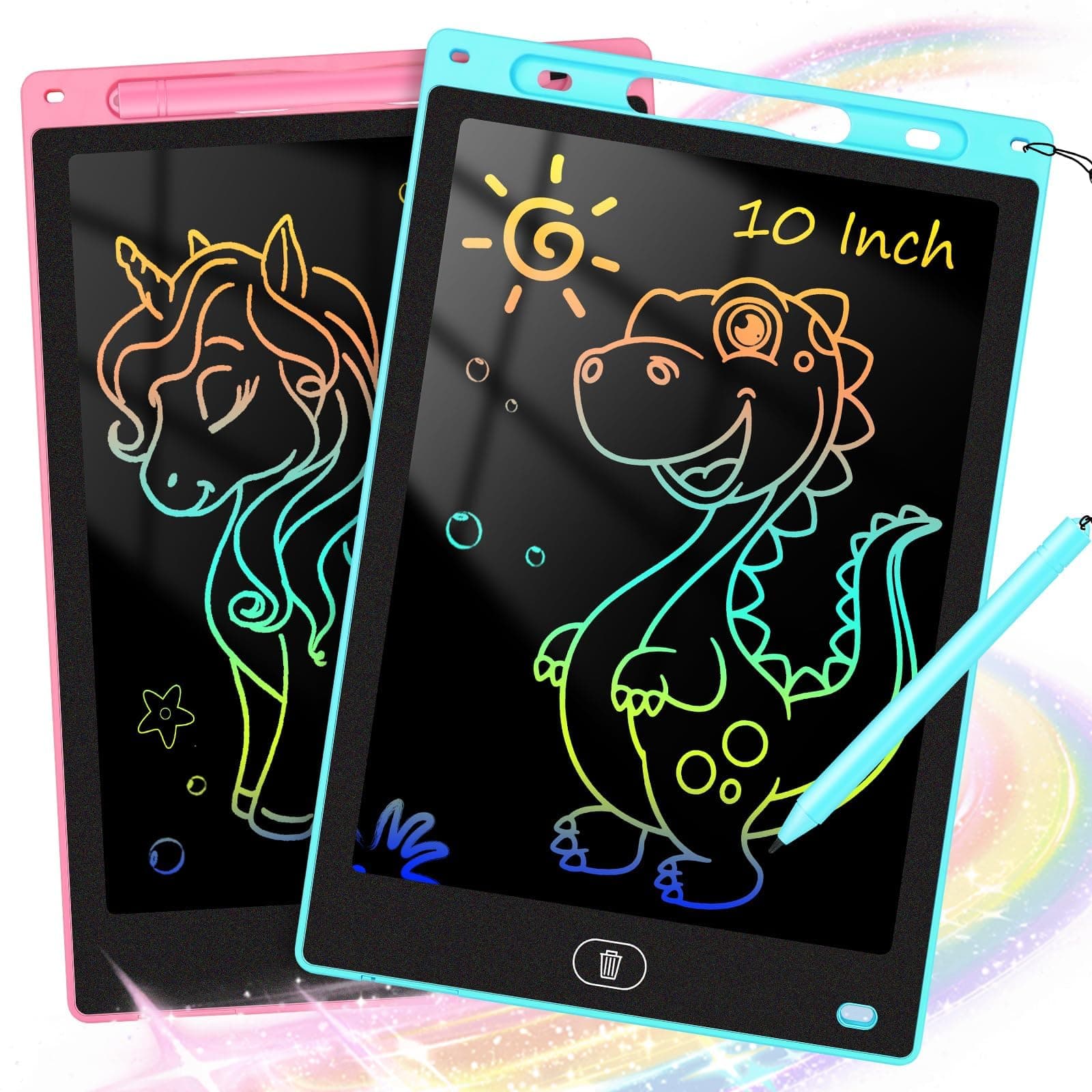 KTEBO 2 Pack 10 Inch LCD Writing Tablet for Kids, Electronic Drawing Pad and Doodle Board for Ages 3-8, Birthday and Educational Gifts for Boys and Girls, Stocking Stuffers for Kids(Pink & Blue)