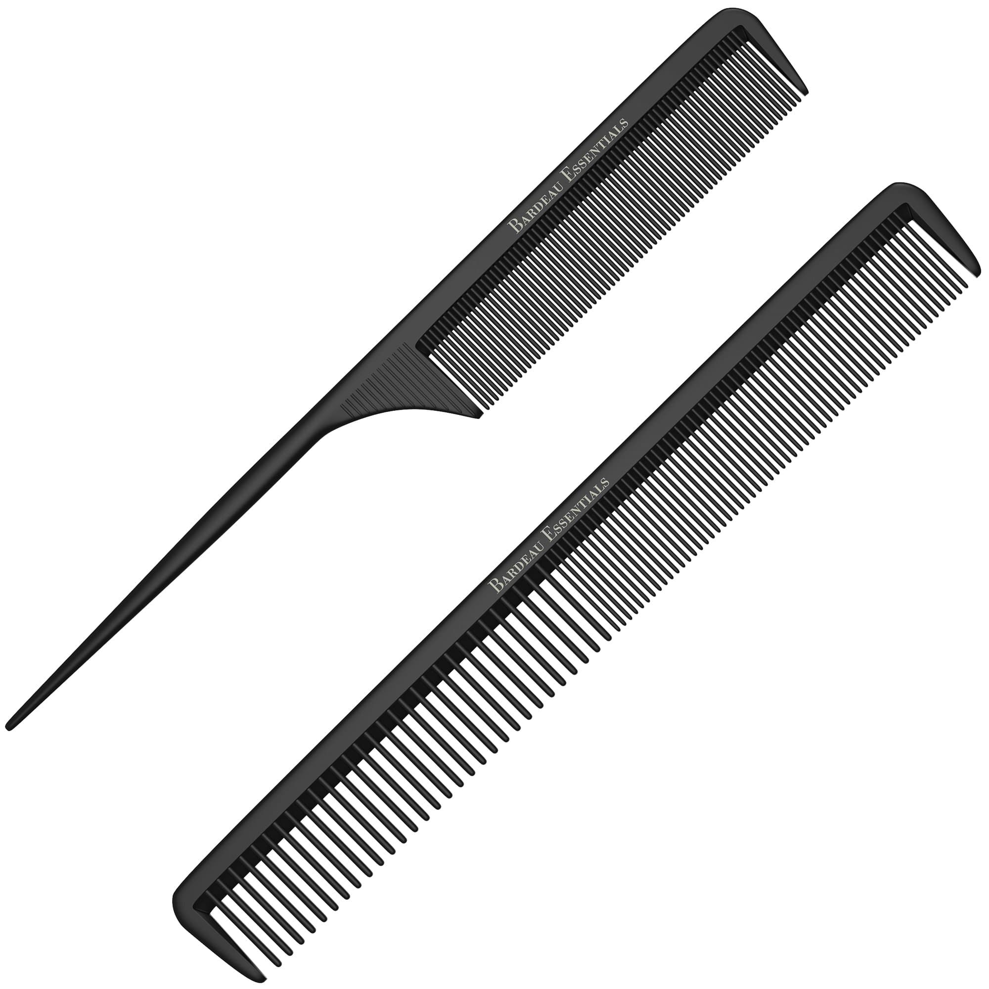 Styling Comb and Tail Comb Combo Pack | Professional 8.75” Black Carbon Fiber Anti Static and Heat Resistant Combs For All Hair Types | For Men and Women | By Bardeau Essentials