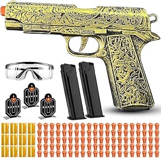 Automatic Shell Ejecting Toy Guns with 120 Soft Bullets, Cool Toy Pistol with Ejecting Shells, Retro Pattern Design Shooting Model Toys Gifts for Boys, Kids and Girls