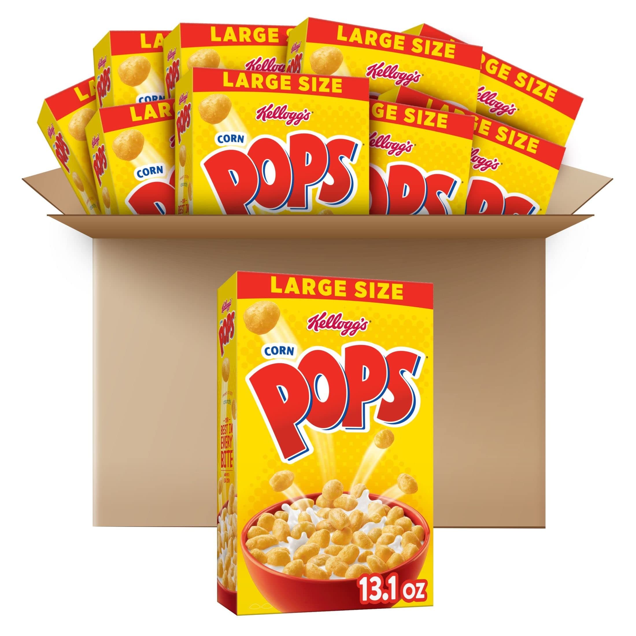 Kellogg's Corn Pops Cold Breakfast Cereal, 8 Vitamins and Minerals, Kids Snacks, Large Size, Original, 8.1lb Case (10 Boxes)
