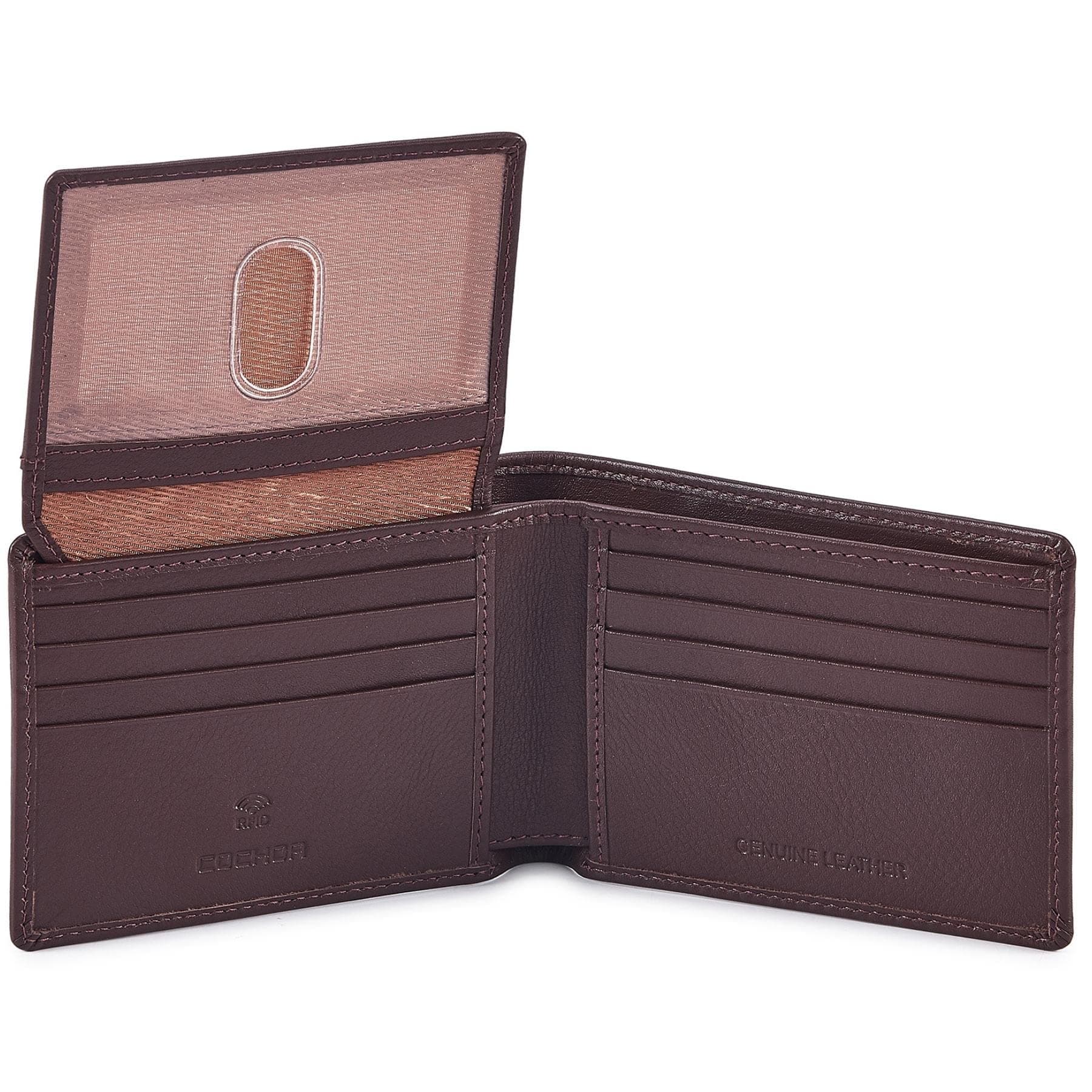 Wallet for Men Slim RFID Blocking Leather Bifold Minimalist 2 ID Windows Gift Box Carteras Para Hombres (NAPA, CHOCOLATE)