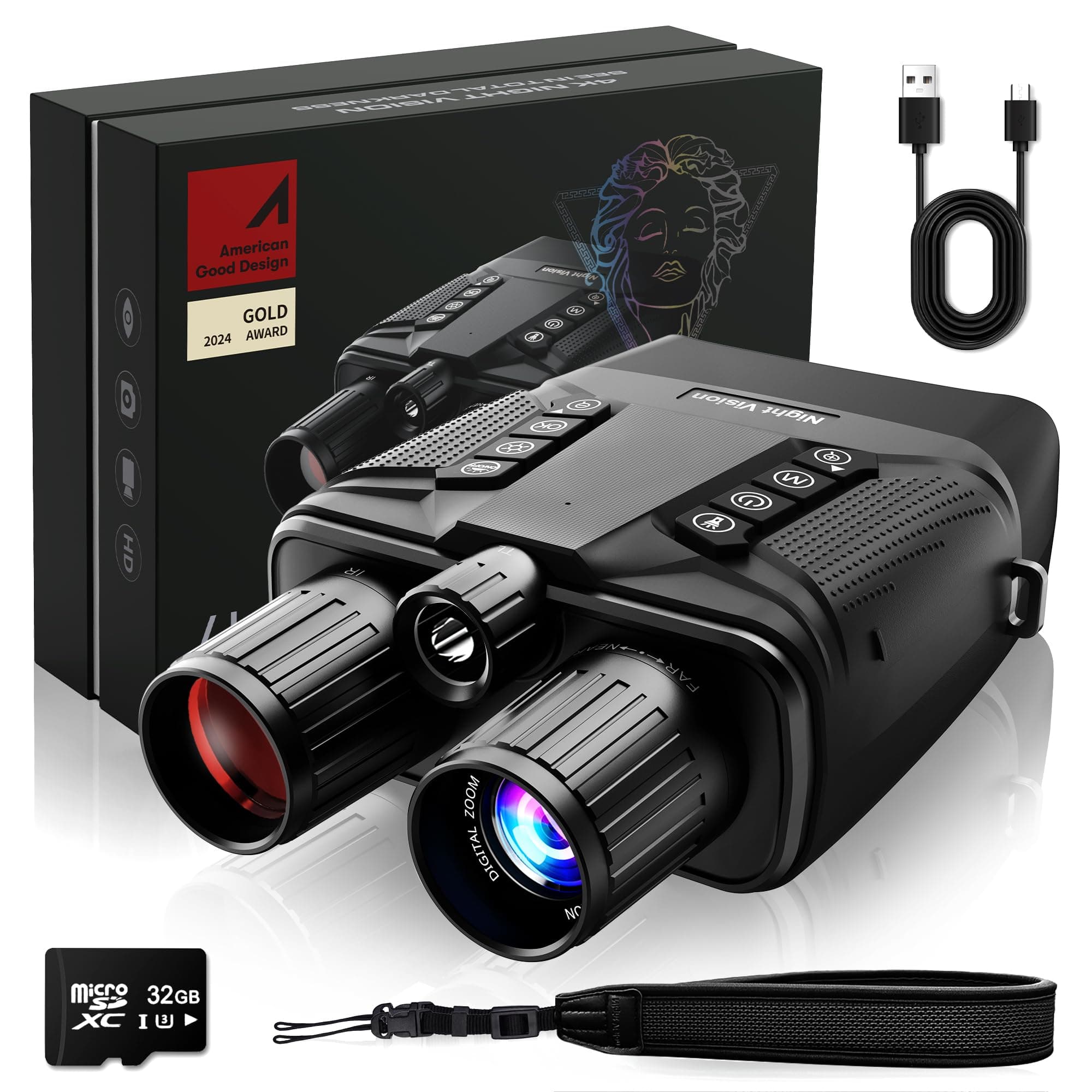 Night Vision Goggles - Eagle 4K Night Vision Binoculars for Adults, Dual Modes Binoculars with 5000mAh Battery, 32GB SD Card Included for Adventure and Surveillance, Black