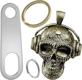 Motorcycle Guardian Luck Bell Rock Skull Biker Gremlin Bell Car Key Chain Ring Accessories with Motorcycle Bell Hanger, Brass Color, Medium