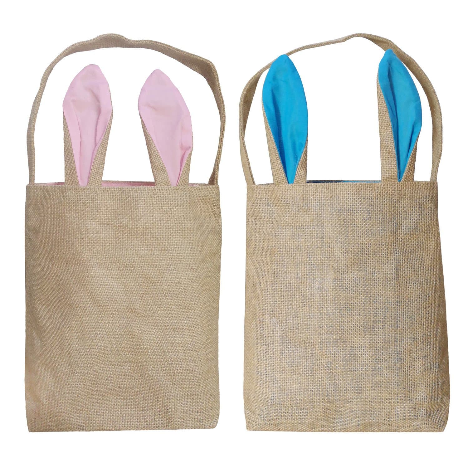 Easter Egg Basket for Kids Bunny Baskets with Cross-Stitch Line Burlap Gift Bag Tote Jute Bags for Embroidery DIY Daily Use (2 Pack, Pink and Blue) FH02