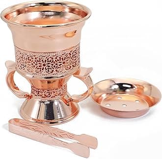 BEYLABFrankincense Resin Incense Burner, Incense Censer, Bakhoor Burner, Charcoal Incense Burner, Incense Burner with Handle Tongs for Yoga, Spa Aromatherapy - Rose Gold