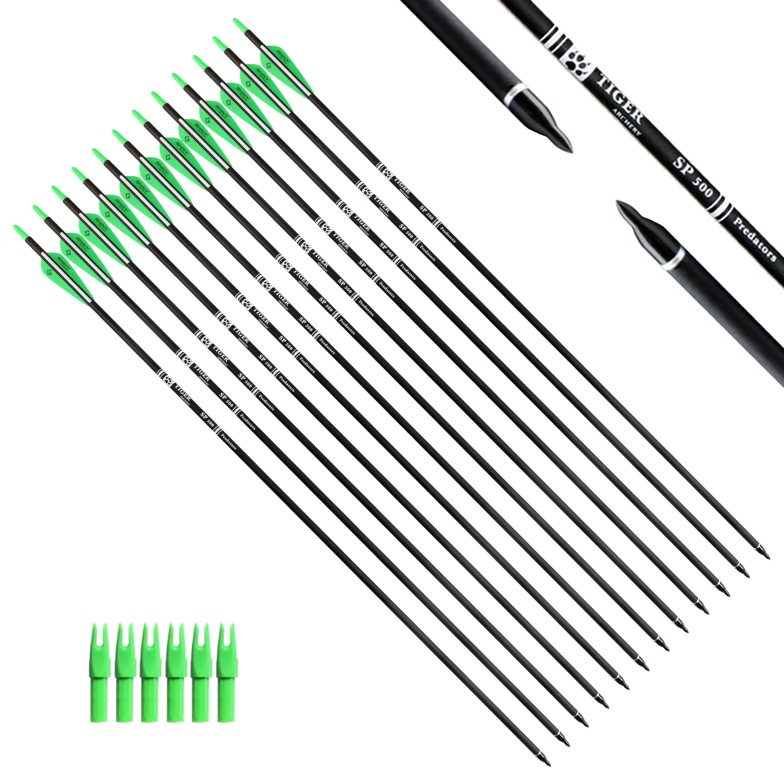 TIGER ARCHERY 30Inch Carbon Arrow Practice Hunting Arrows with Removable Tips for Compound & Recurve Bow(Pack of 12)