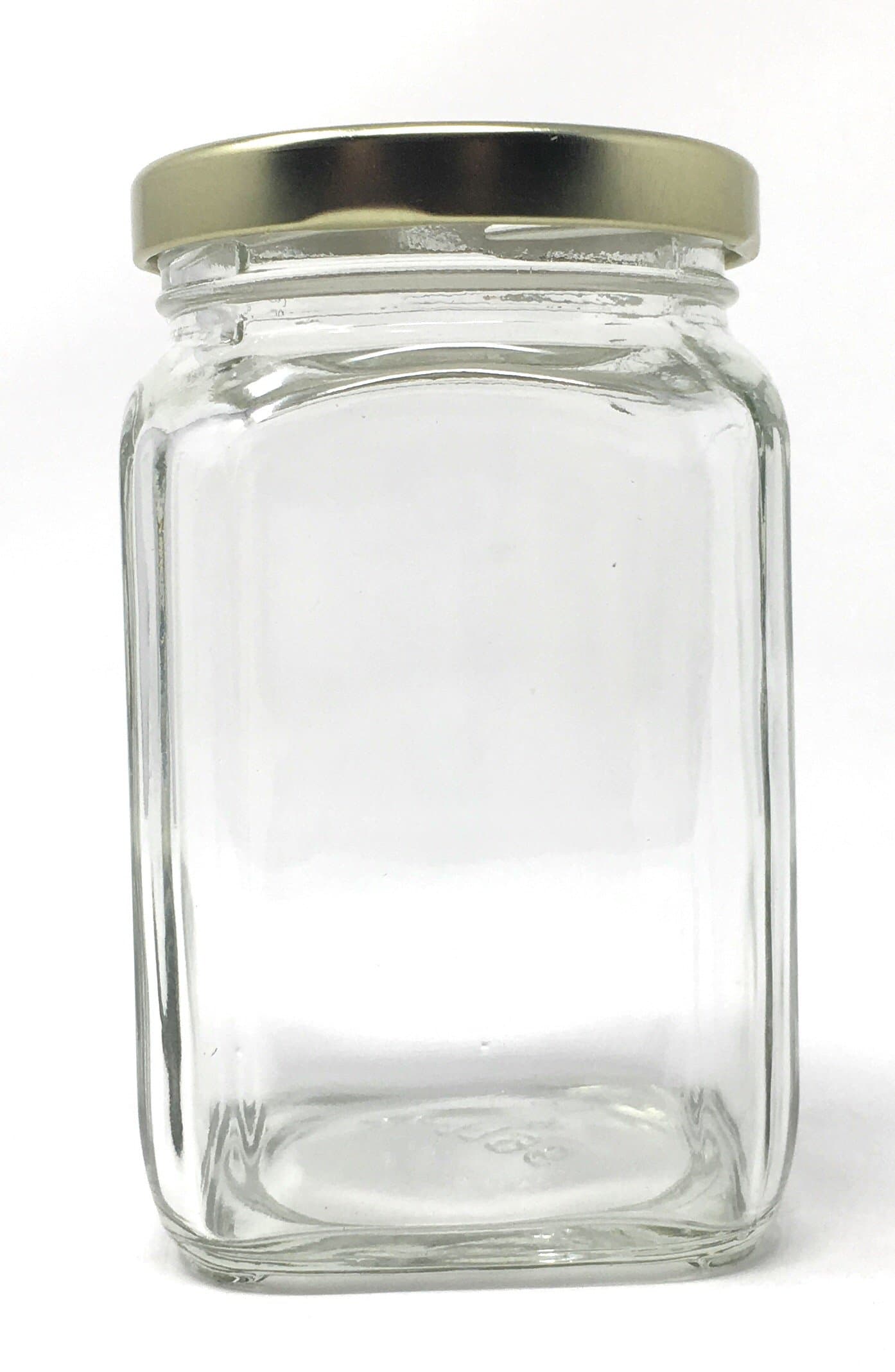 10 oz (292 ml) Victorian Square Glass Jar (12 pack) with Gold Metal Lid by Packaging For You