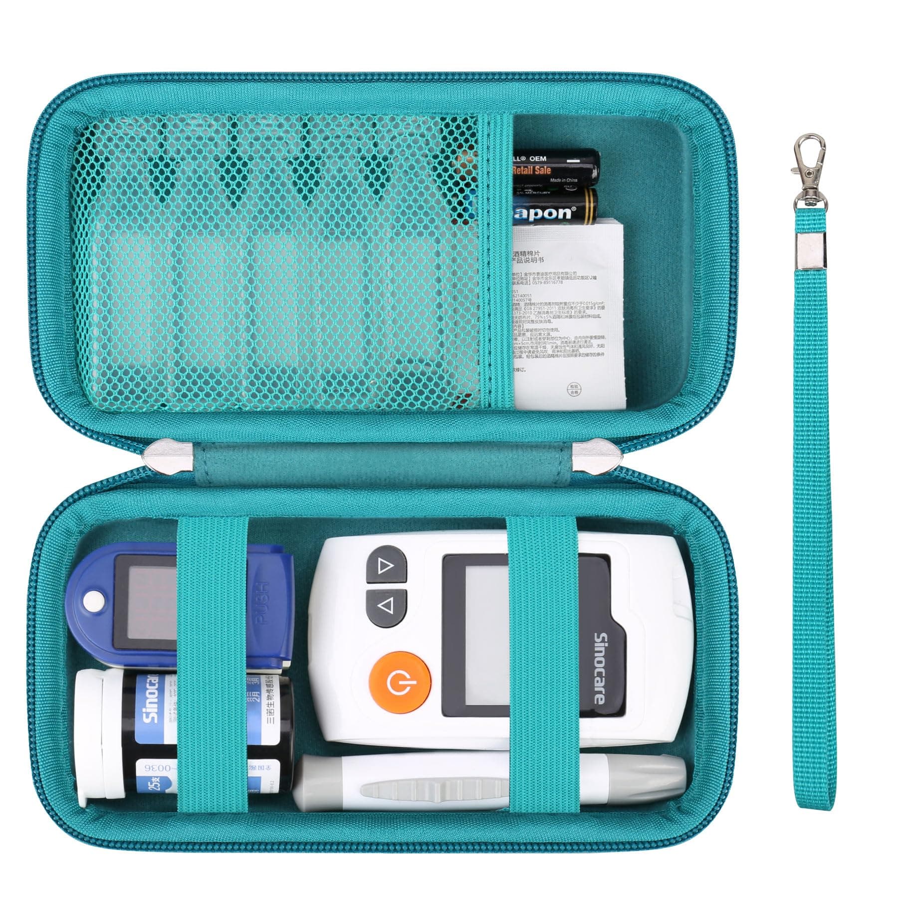 Diabetic Case - Hard Shell Organizer Bag for Diabetes Testing Kit, Blood Glucose Monitor, Glucometer, Lancets & Accessories - Green