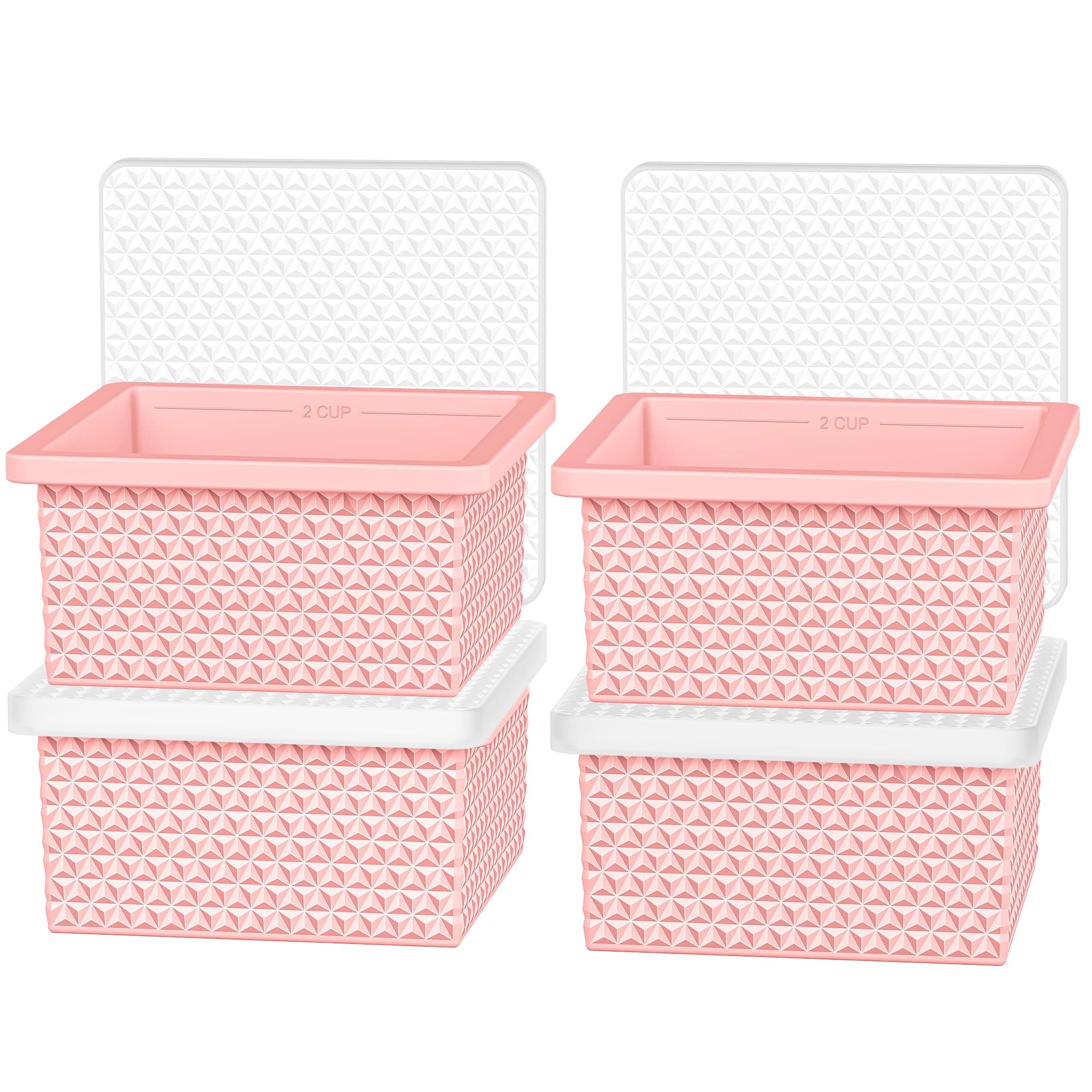 Silicone Freezer Molds for Soup Cube - 2-Cup Freezer Storage Container Tray with Lid,4 Pack Stackable Ice Cube Trays for Portion Control,Food Storage Meal Prep,Oven & Dishwasher Safe