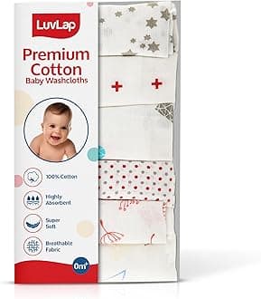 LuvLap Muslin Cotton Cloth Premium Baby Washcloth for New Born, Washable (22 cm x 22 cm), Reusable, Absorbent, Extra Soft Face Towels/Washcloth for Babies, Dots, Hearts Print, Pack of 6, Multicolour