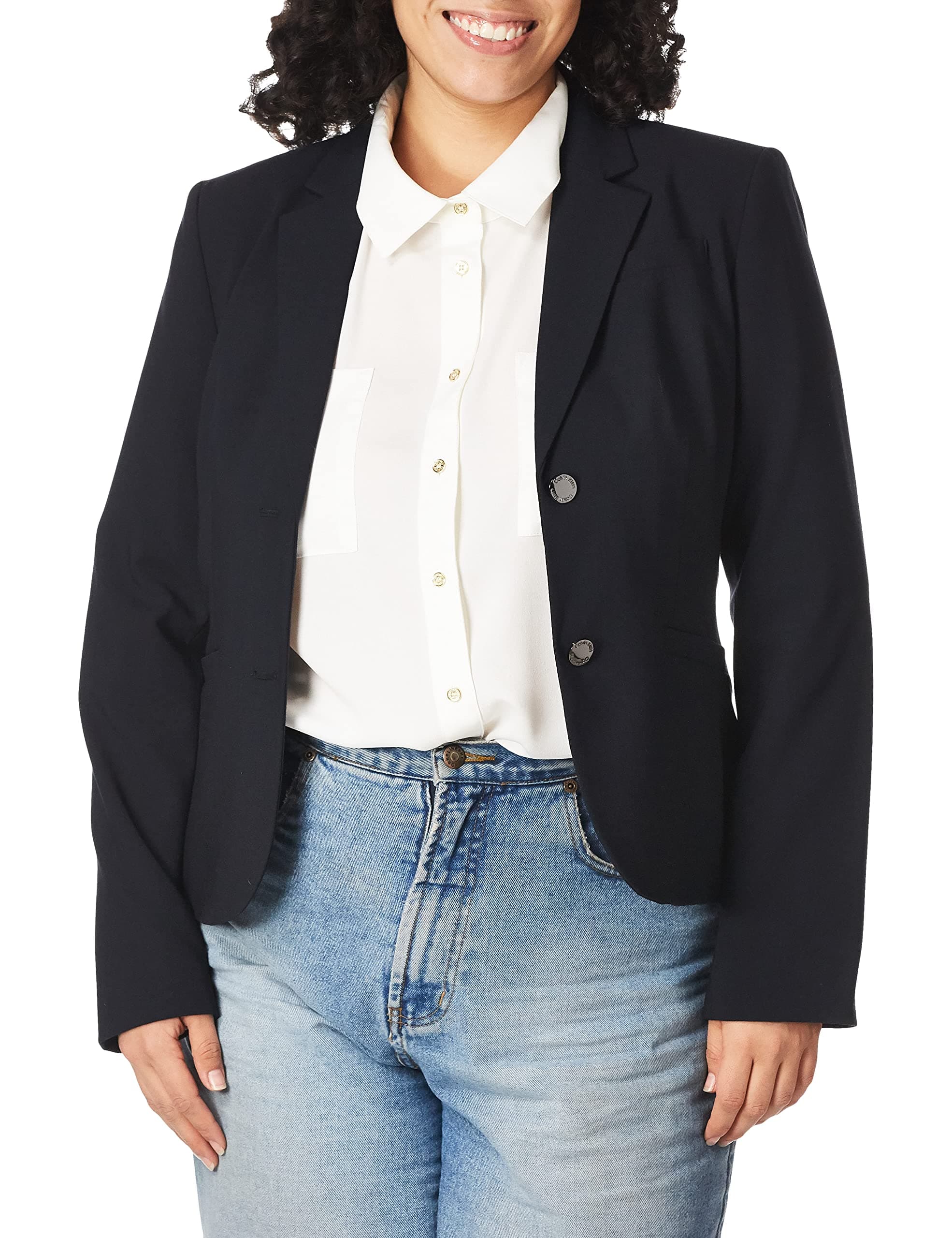 Women's Two Button Lux Suit Blazer, Navy, 2 Petite