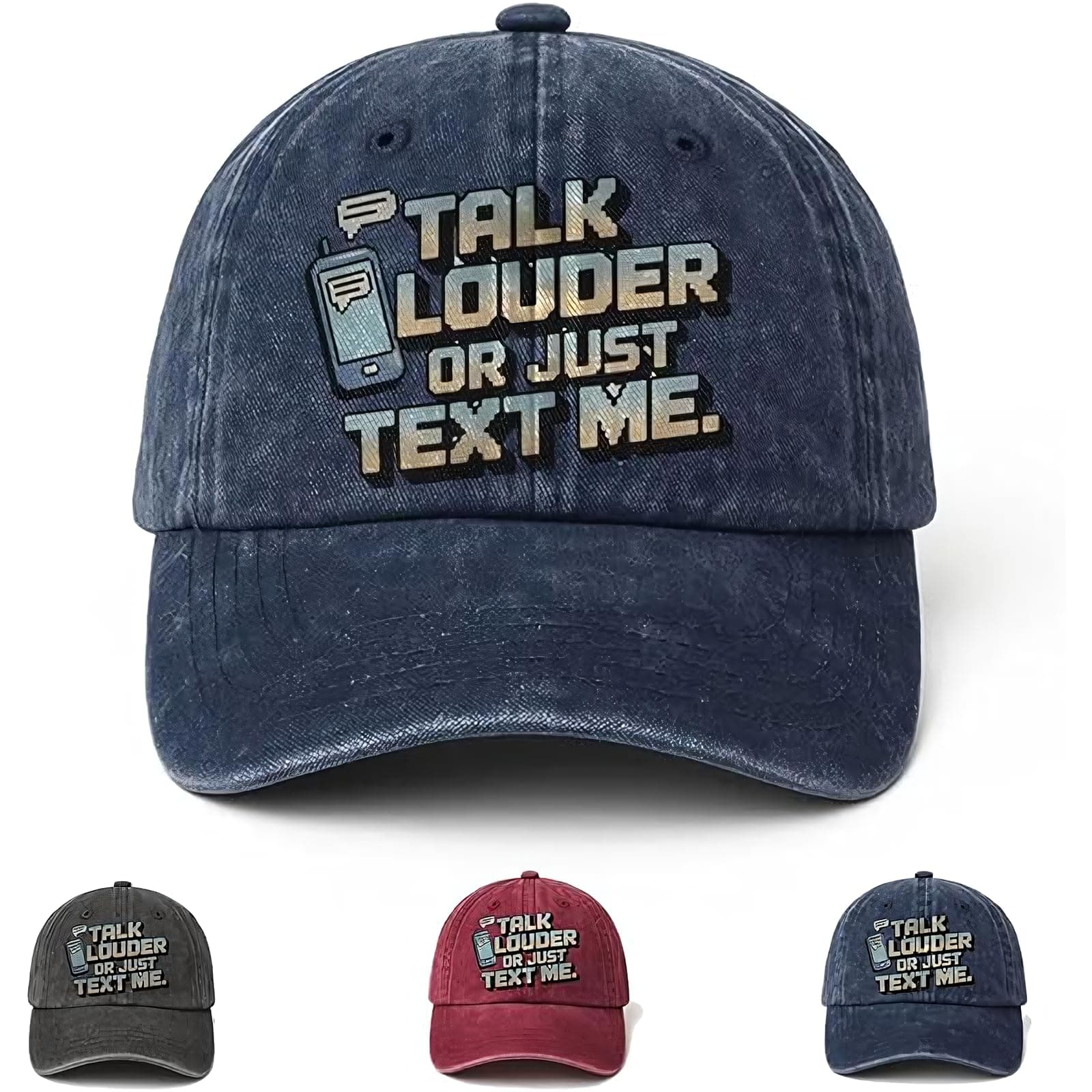 The Analog Hearing Aid Cap, Talk Louder or Just Text Me, Funny Novelty Trucker Hats, Sarcastic Humor Gag Gift