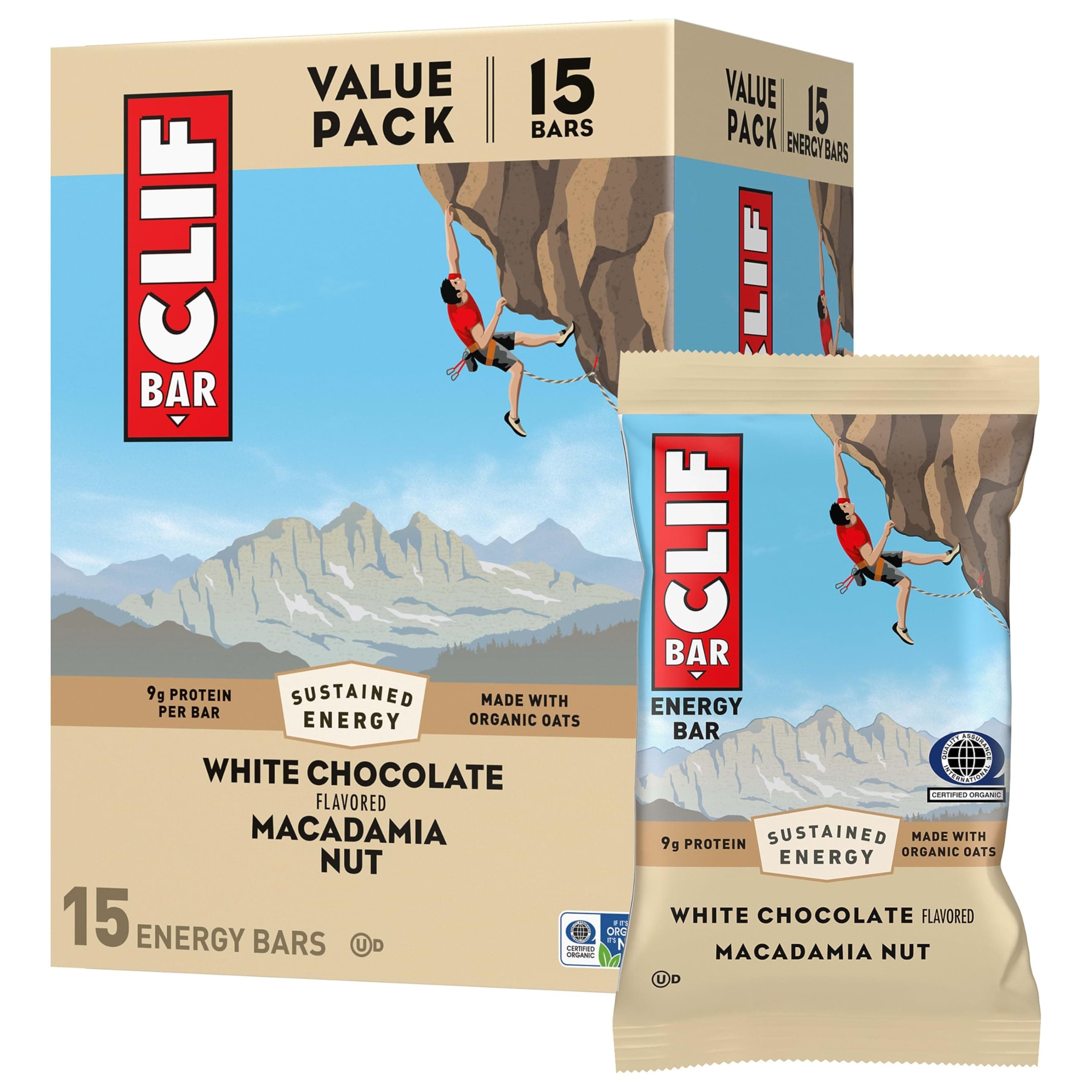 CLIF BAR - Energy Protein Bars - White Chocolate Macadamia Nut - Made with Organic Oats - Energy Bars - Non-GMO - (15 Pack)
