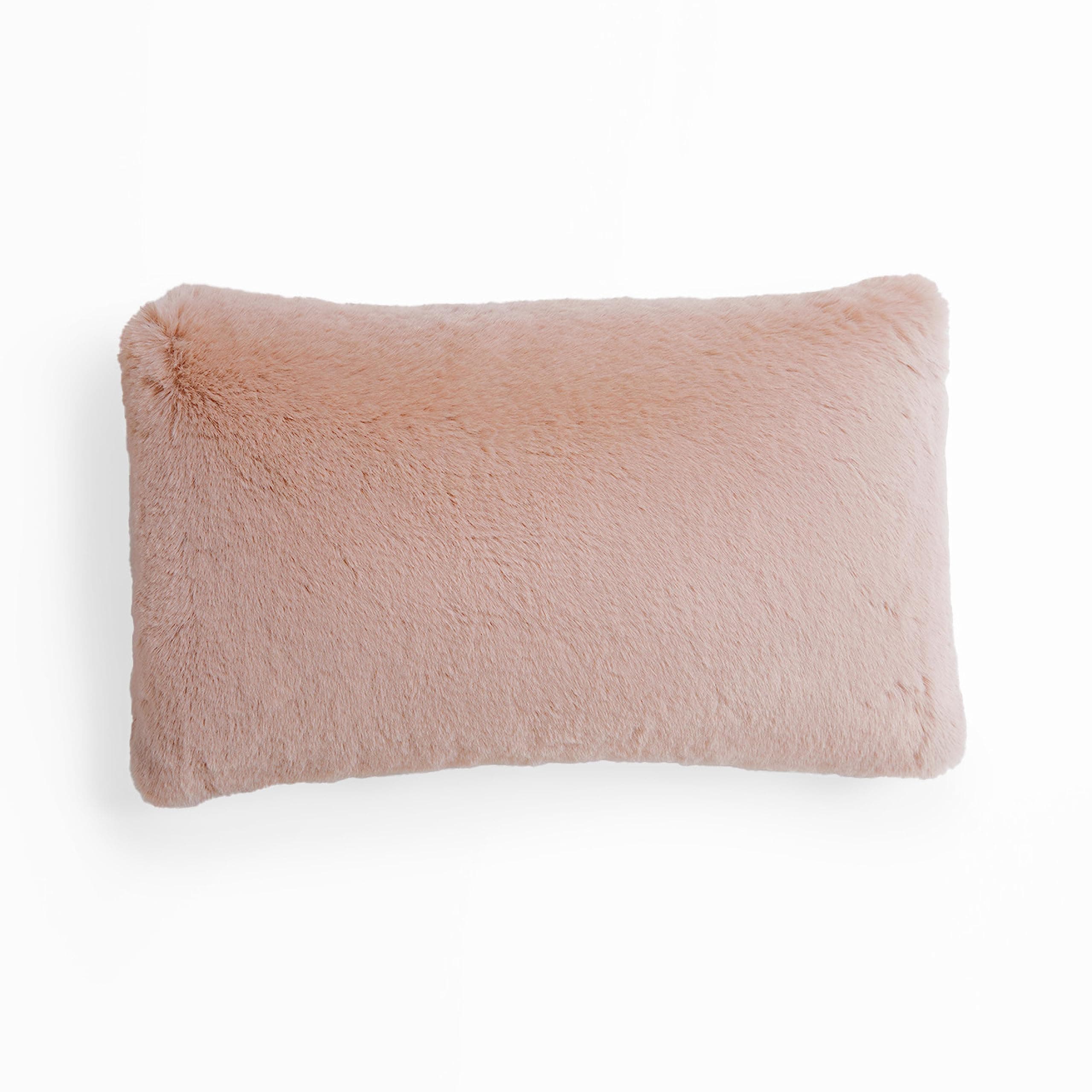 UnHideSquish Lumbar - Faux Fur Pillow - Extra Soft Throw Pillow - Rectangular Shaped Pillow, Polyester Fill - Machine Washable - Perfect for Living Room Or Bedroom - 10” x 18” - Rosy Baby