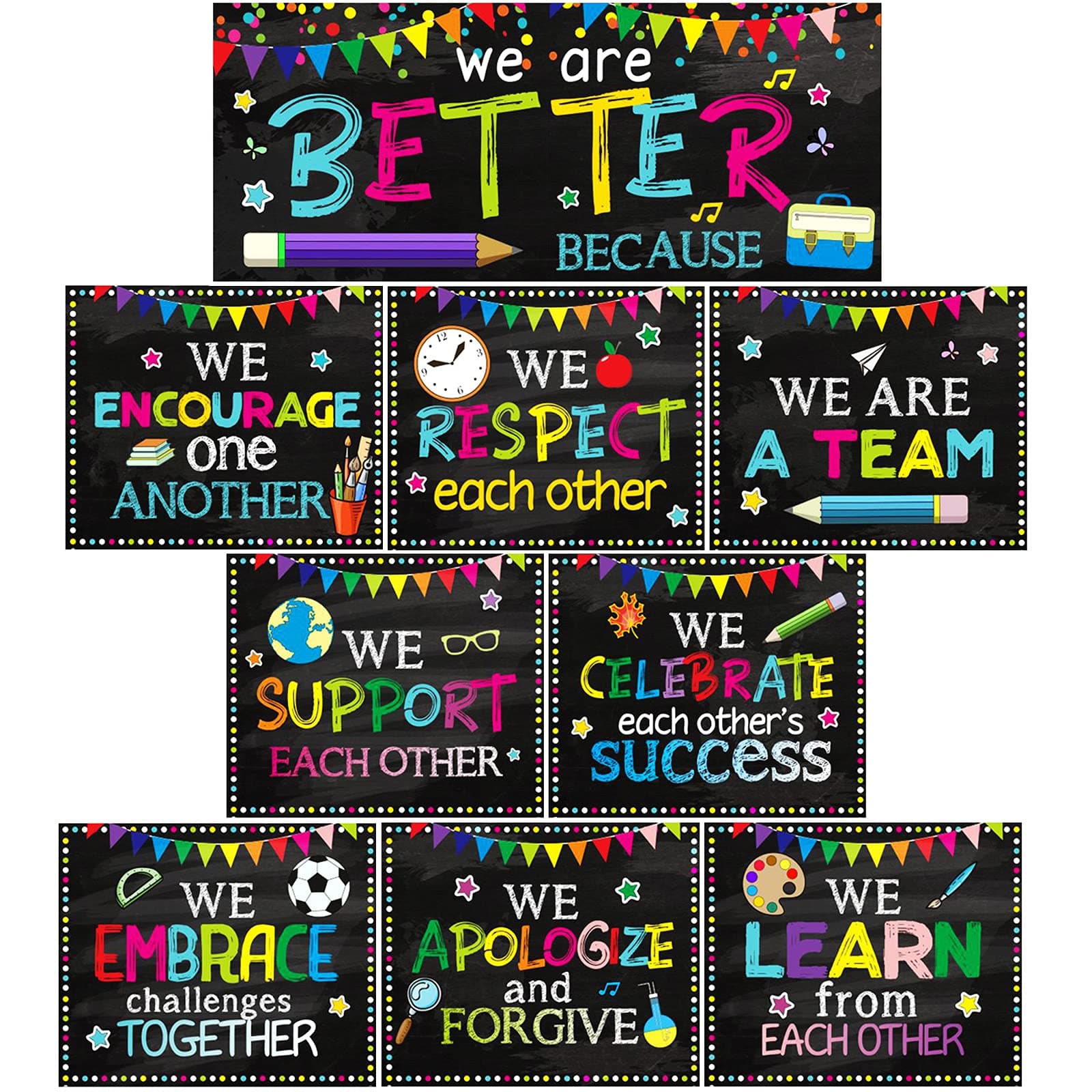 Classroom Decoration Motivational Bulletin Board Poster Back to School Banner Set for Kindergarten Preschool Elementary Primary High School Inspirational Classroom Chalkboard Wall Door Decors Supplies