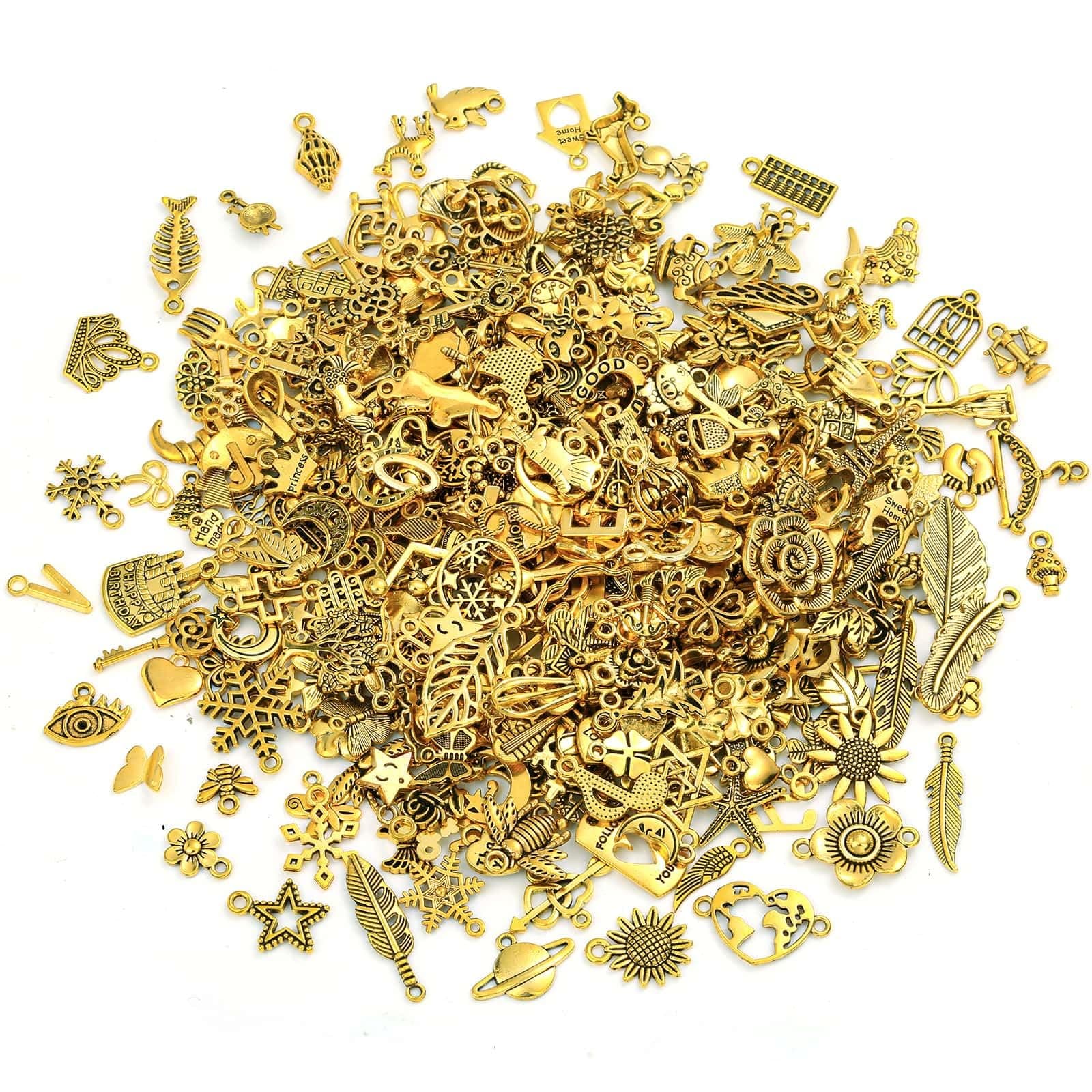 400 Pcs Wholesale Bulk Lots Jewelry Making Charms - Tiny Assorted Mixed Tibetan Anti-gold Metal Charms for Necklace, Bracelet Making