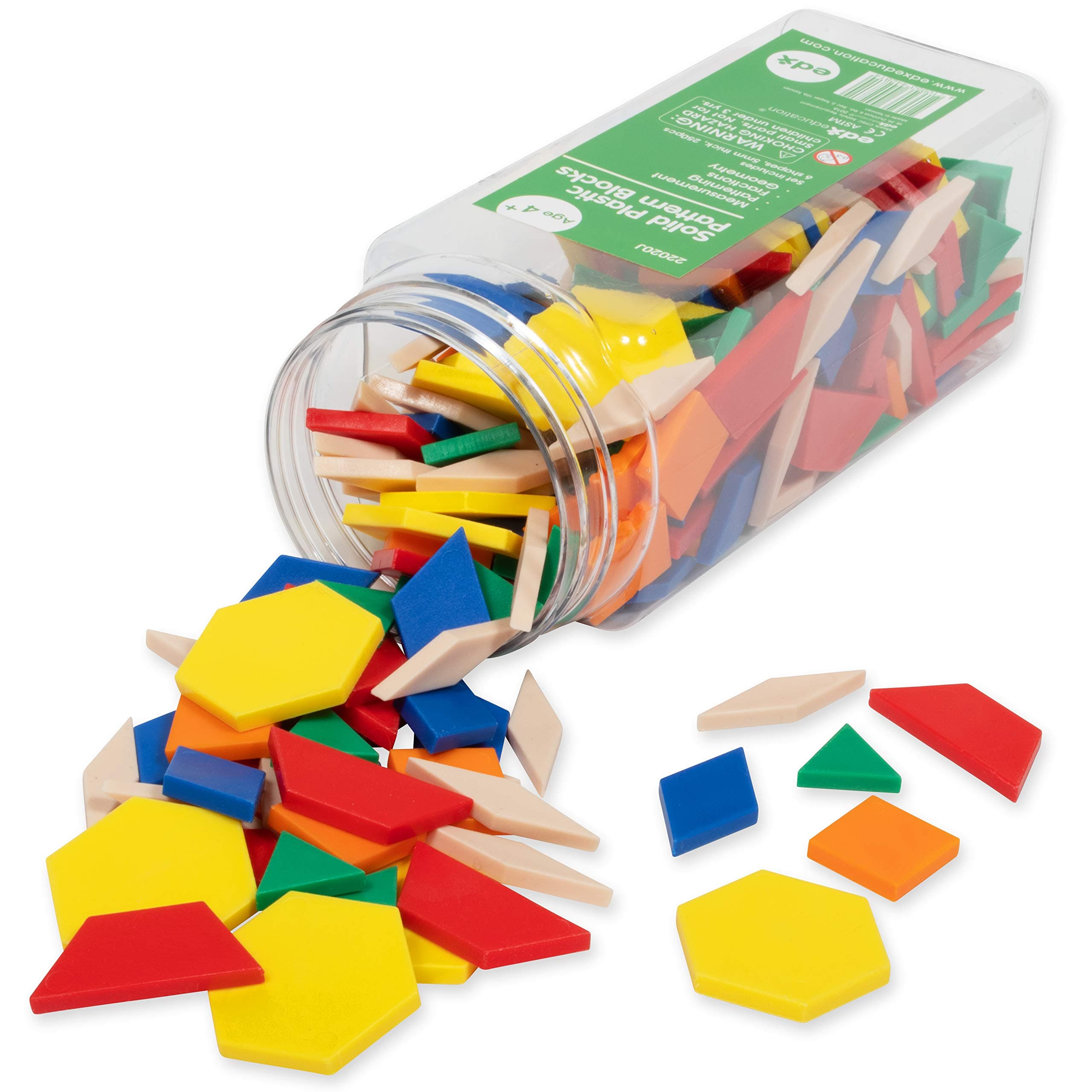 edxeducation Plastic Pattern Blocks | Set of 250 | Math Manipulative for Fractions, Symmetry, Patterning and Creativity , up to 12 years| Math Supplies for Classroom